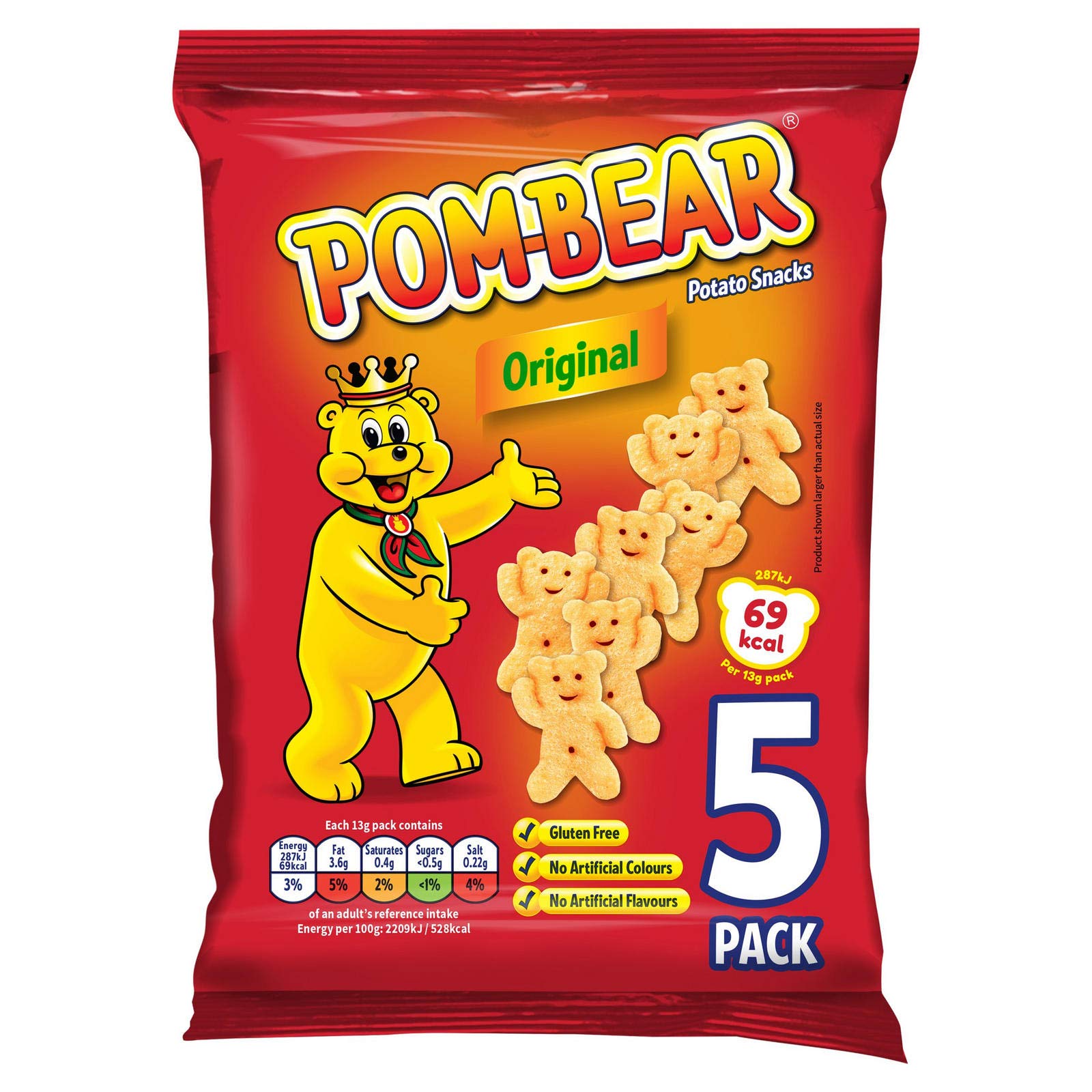 PomBear Crisps 4 X Multi 5 Packs Original, Cheese & Onion Flavours