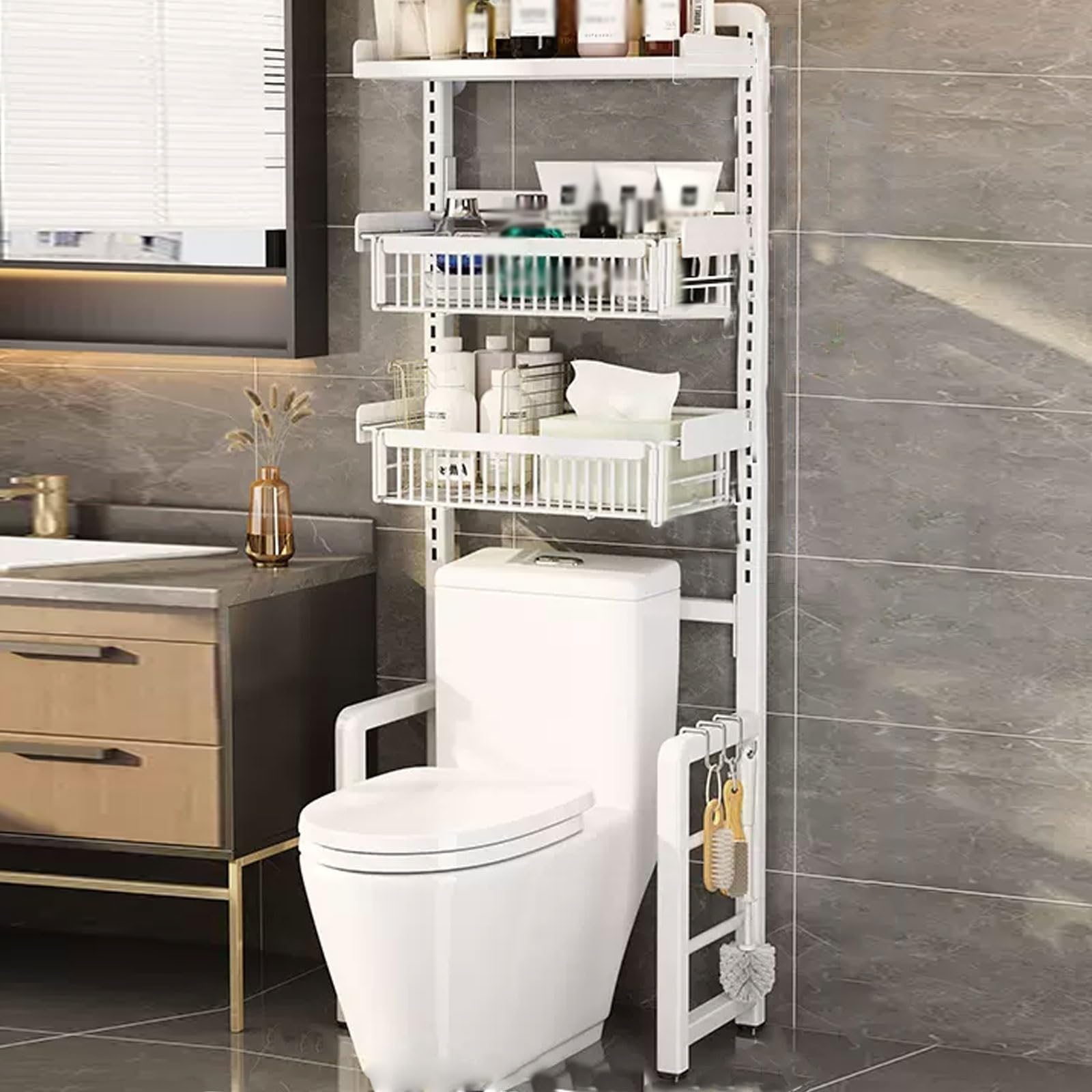 Étagère de salle de bain réglable pour optimiser les petits espaces WC