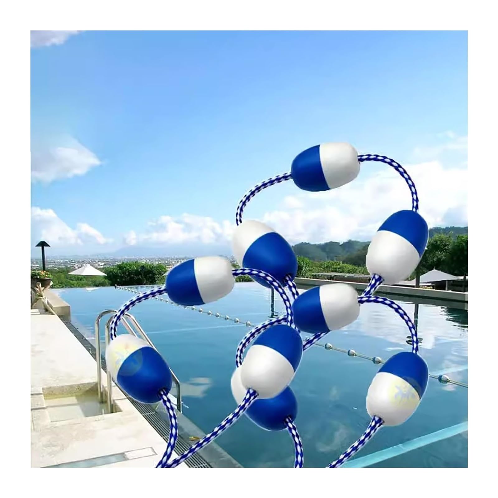 WOTZOV Swimming Pool Safety Rope & Float Kit - 30-90Ft Deep End Divider, Lightweight Portable Buoy Barrier With Hooks, Reusable Floating Demarcation Line For Pool Safety，Blue 17ft/5.2m