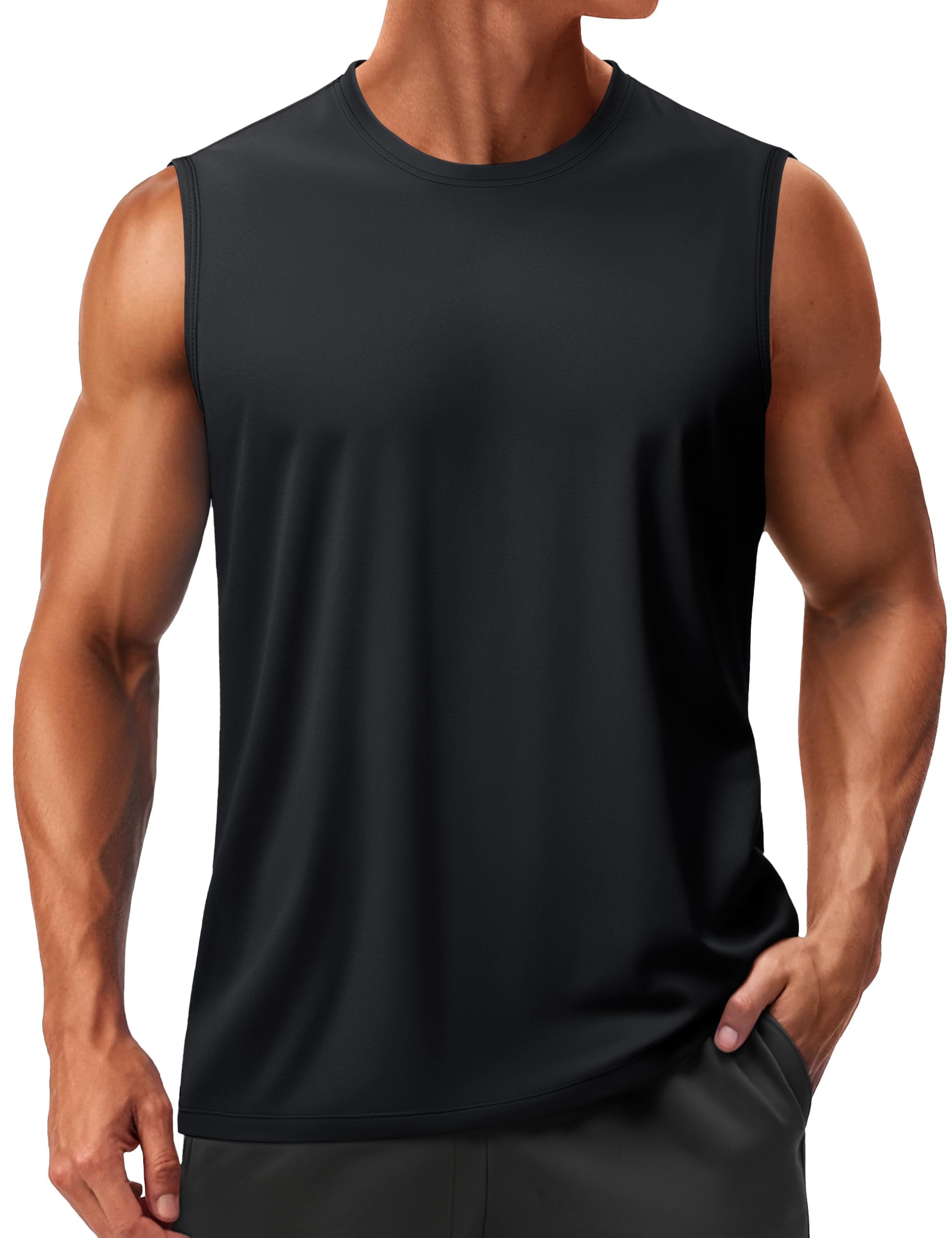 TACVASEN Camiseta de tirantes para hombre UPF 50+ UV, protección solar, sin mangas, cuello redondo, camiseta deportiva de secado rápido