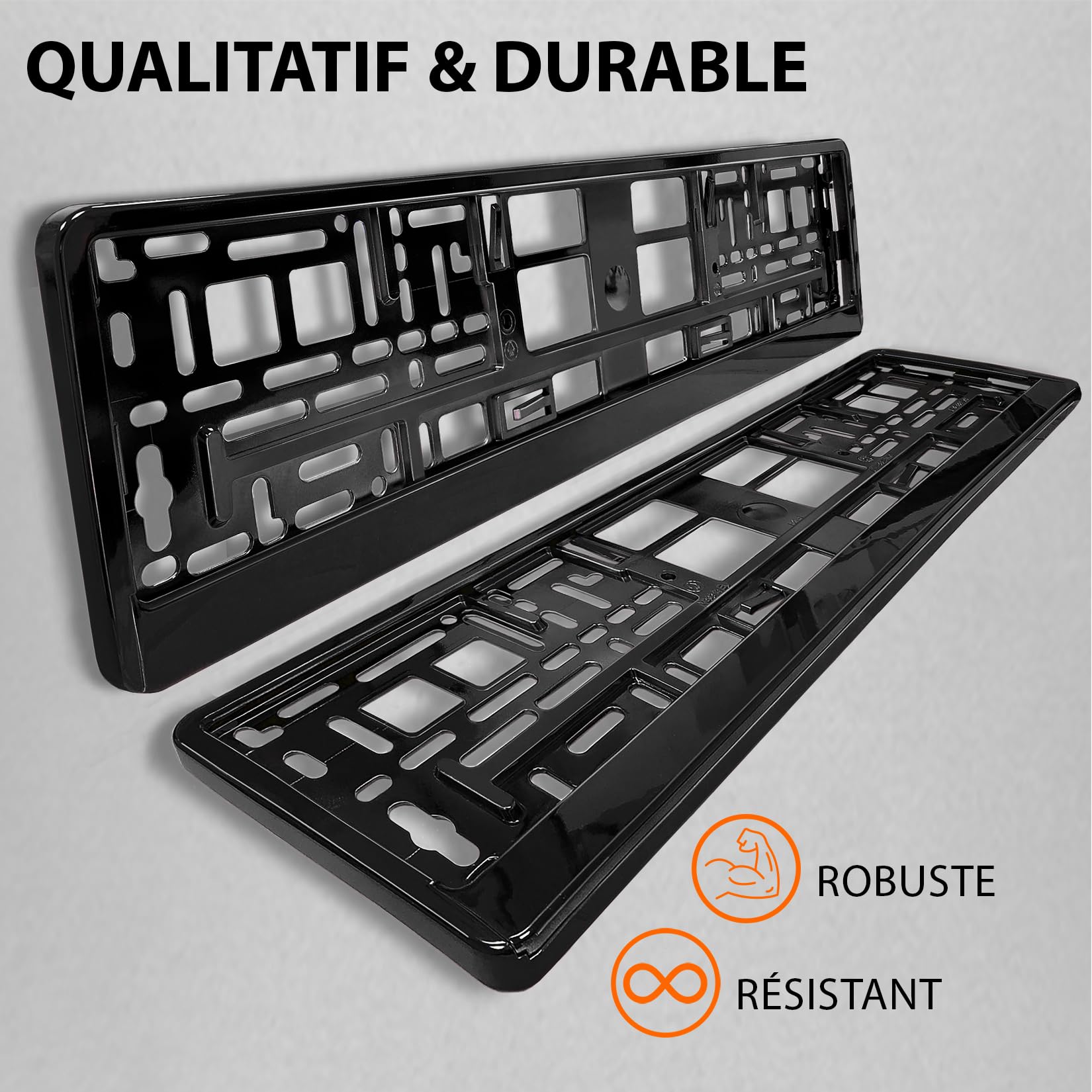 Support Plaque Immatriculation Voiture - [Simple, Durable & sur] - 8 Vis - 520x110 mm - Noir Brillant - Auto Porte Plaque Immatriculation adapté pour Toute Voiture - Fixation pour Plaque - Universel
