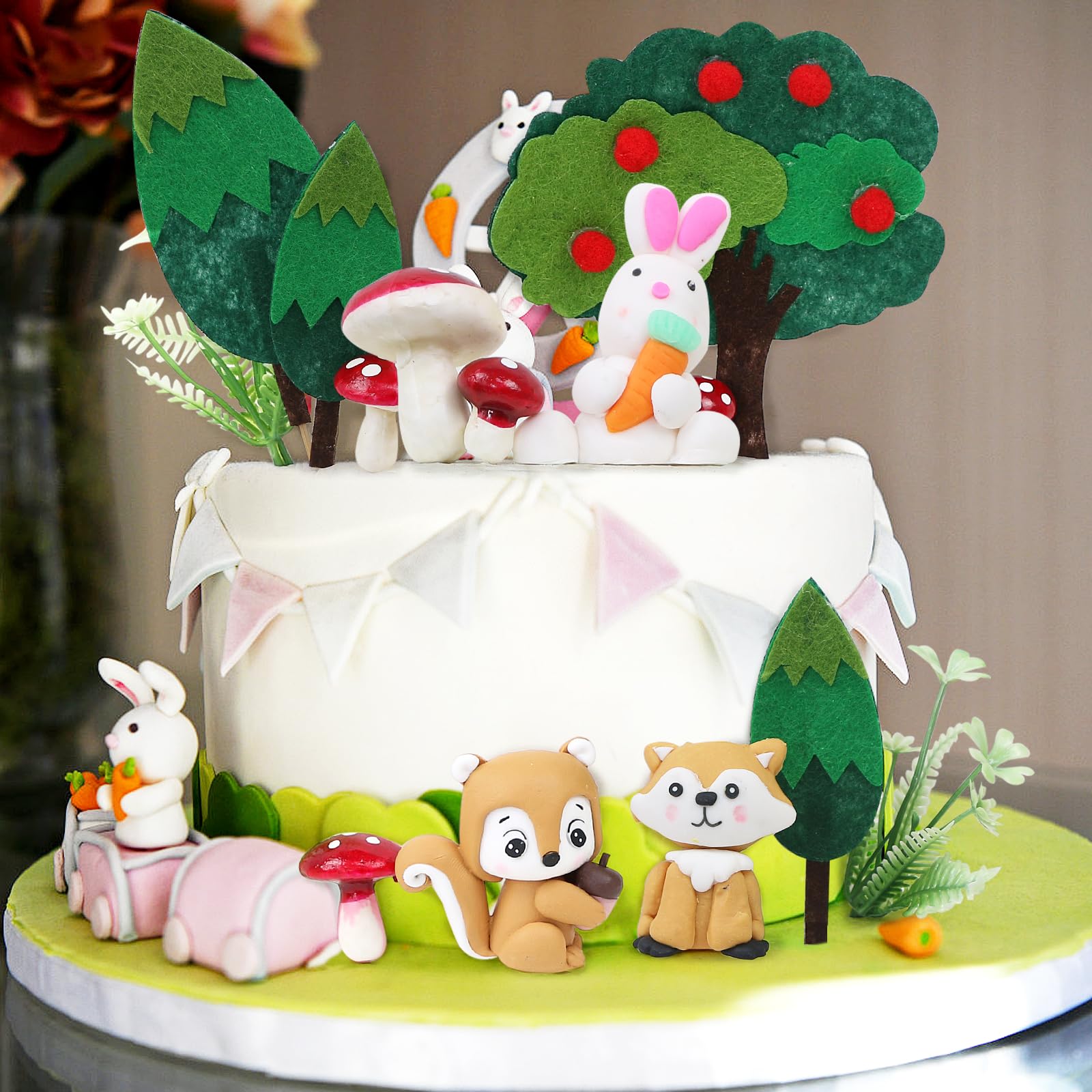 23 decorazioni per torte a tema bosco con cervo sika, gufo, coniglio, scoiattolo, riccio, foglie, simpatici animali del bosco, decorazione per torte per feste a tema foresta, feste di compleanno