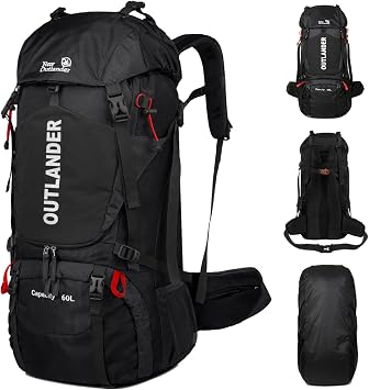 Hiking Backpack 60L Camping Backpack Light Travel Backpack for Men/Women Backpack with Shoe Compartment Rain Cover Can Water Bag