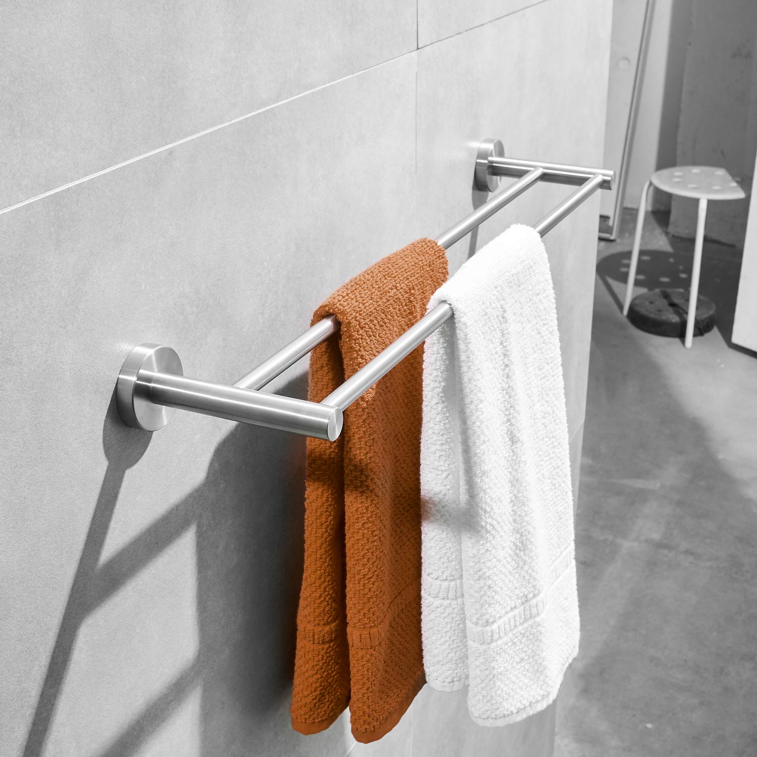40cm Porte-Serviettes en Acier Inoxydable, Porte-Serviettes de Salle de Bain à Double Bras Support Mural de Fixation en Nickel brossé