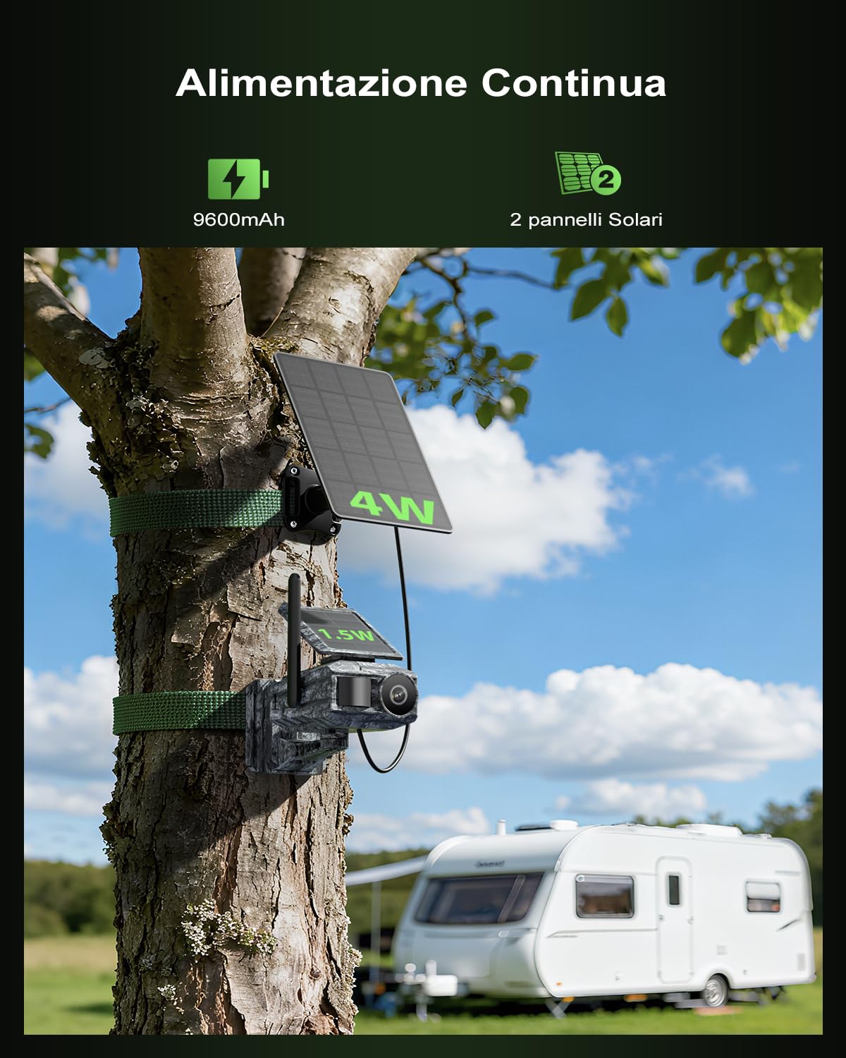 Xega 2K 4G Telecamera Solare con Scheda SIM,2 Pannelli Solari,senza WiFi