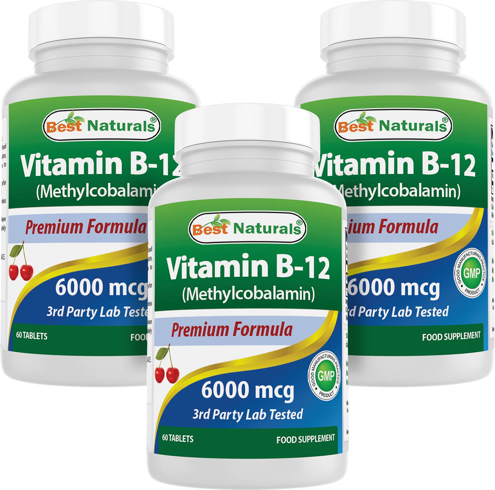 Best Naturals Vitamin B-12 as Methylcobalamin (Methyl B12), 6000 mcg 60 Sublingual Tablets (60 Count (Pack of 3)) Cherry 60 Count (Pack of 3)