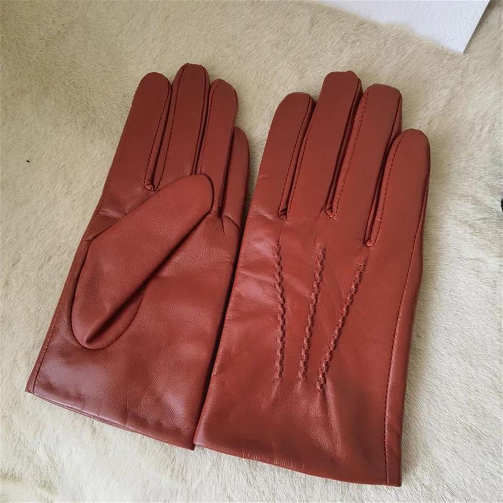 Guantes de piel de oveja auténtica para hombre, con forro de lana, para invierno, cálidos, para ciclismo, conducción al aire libre