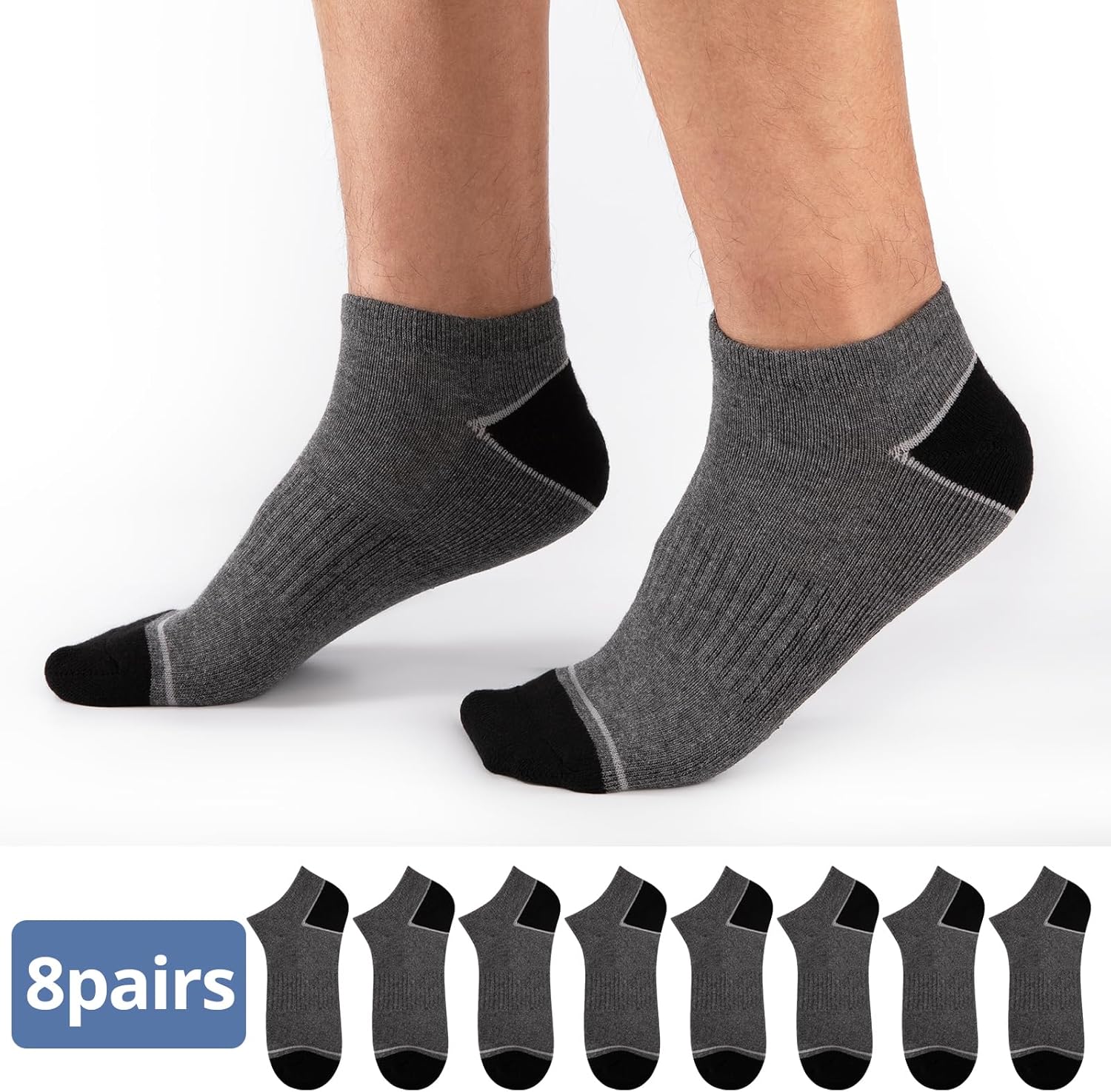COOVAN Mens Cotton Ankle Socks 8 Pack Athletic Low Cut Socks for Men Sport Running Sock 8 Pairs - Image 2