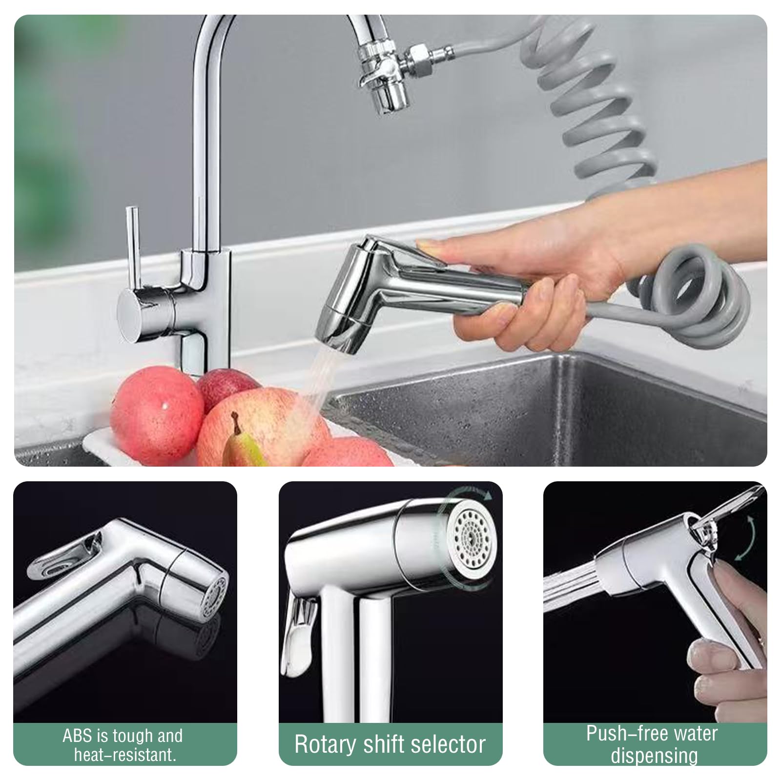 Bidet Handbrause Set, ABS-Kunststoff, Baby-Stoffwindel-Sprühset mit Wasserhahn-Spender, Doppelstrahl-Modus, Düse,Federschlauch, Wandhalterung
