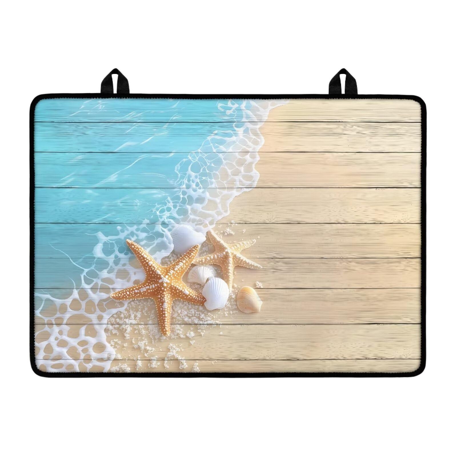 Beach Starfish Wood Electric Stove Insulation Pad Heat &amp; Stain Resistant Dish Drying Mat for Kitchen 30x21 Inch Cooktop Stove Guard Protector with Anti-Slip Grip Extra Large Mat