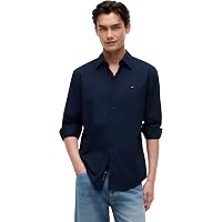 Tommy Jeans Uomo Camicia Poplin in Cotone, Blu (Dark Blue)