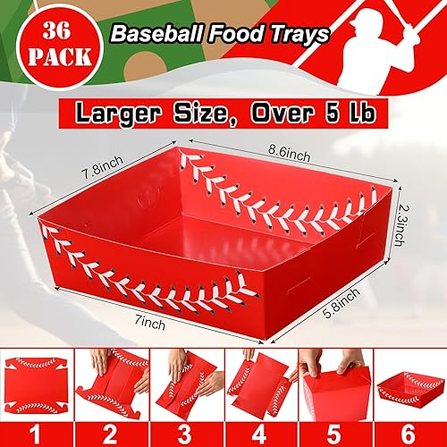 Miniatura 3 de Teling 36 piezas de suministros para fiestas temáticas de béisbol, platos de béisbol de 5 libras, bandejas de comida, nachos, botes de papel