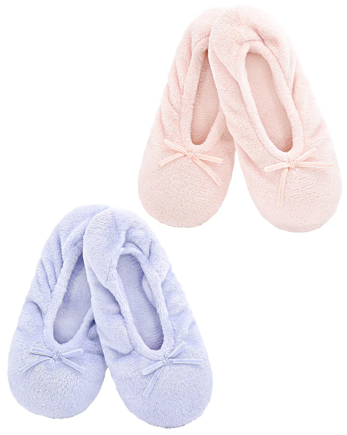 Panda Bros 2 Pairs Women's Ballerina House Slippers, Anti-Skid Comfy Warm Ballet Style Slippers