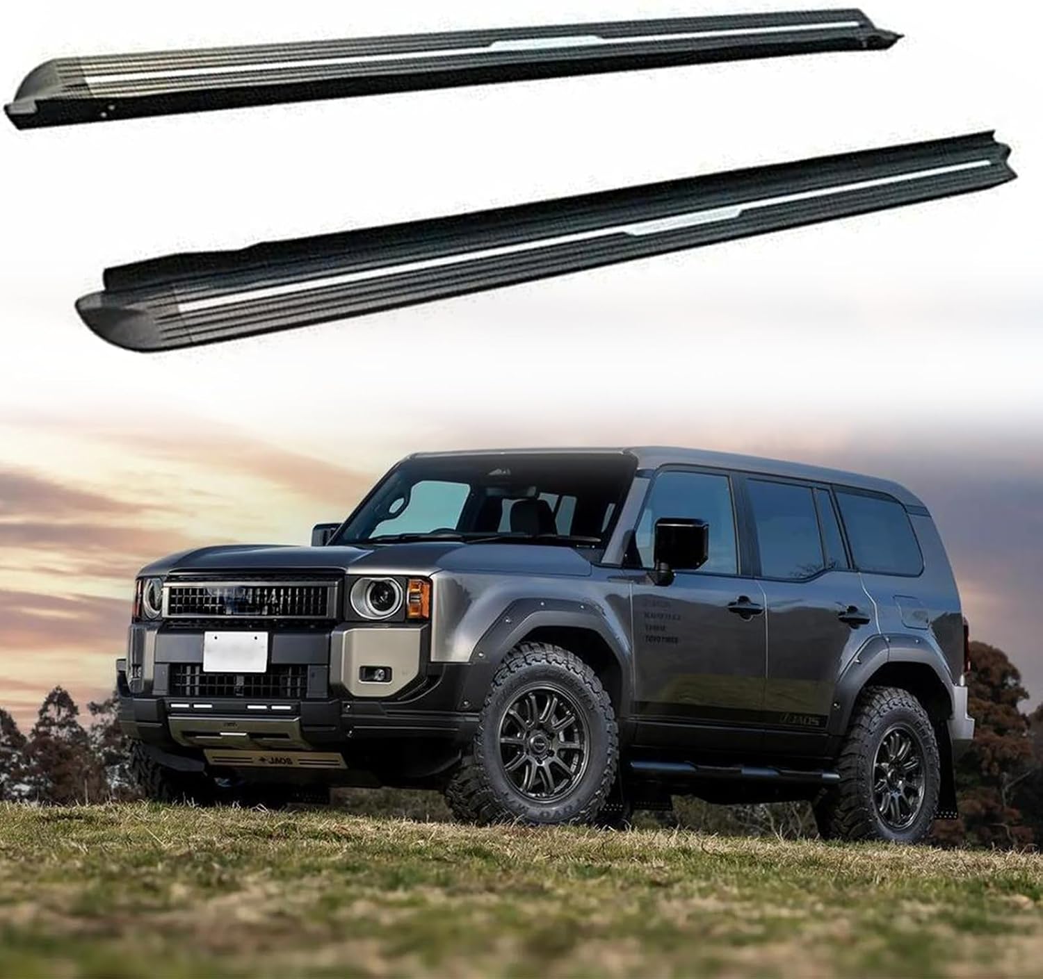 2pcs Running Board for Toyota Land Cruiser Prado J250 LC250 2024 2025 Black Exterior Accessories Side Step Nerf Bar Black Diamond Style