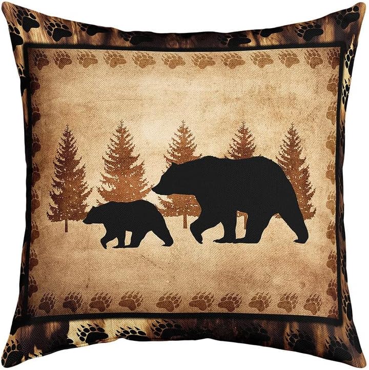 Bear Throw Pillow Cover 18"x18" Soft Wild Animal Cushion Cover for for Couch Sofa Rustic Cabin Country Nature Wildlife Bear Tree Yellow Brown Decorative Pillowcase Outdoor Pillows Cover Mult
