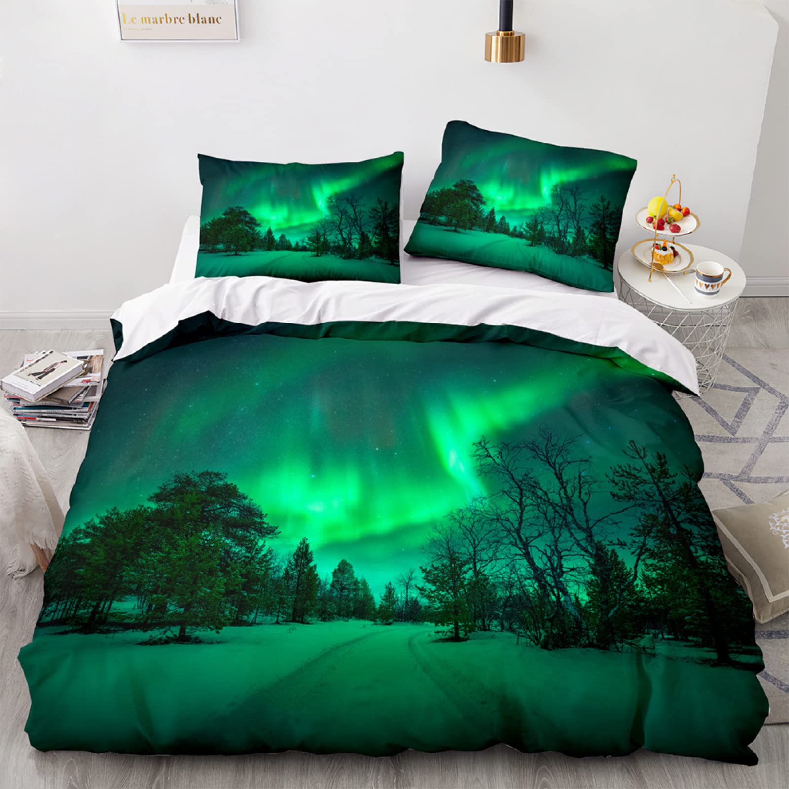 Housse couette ado 90x190 verte anti-plis en microfibre douce avec taie 65x65