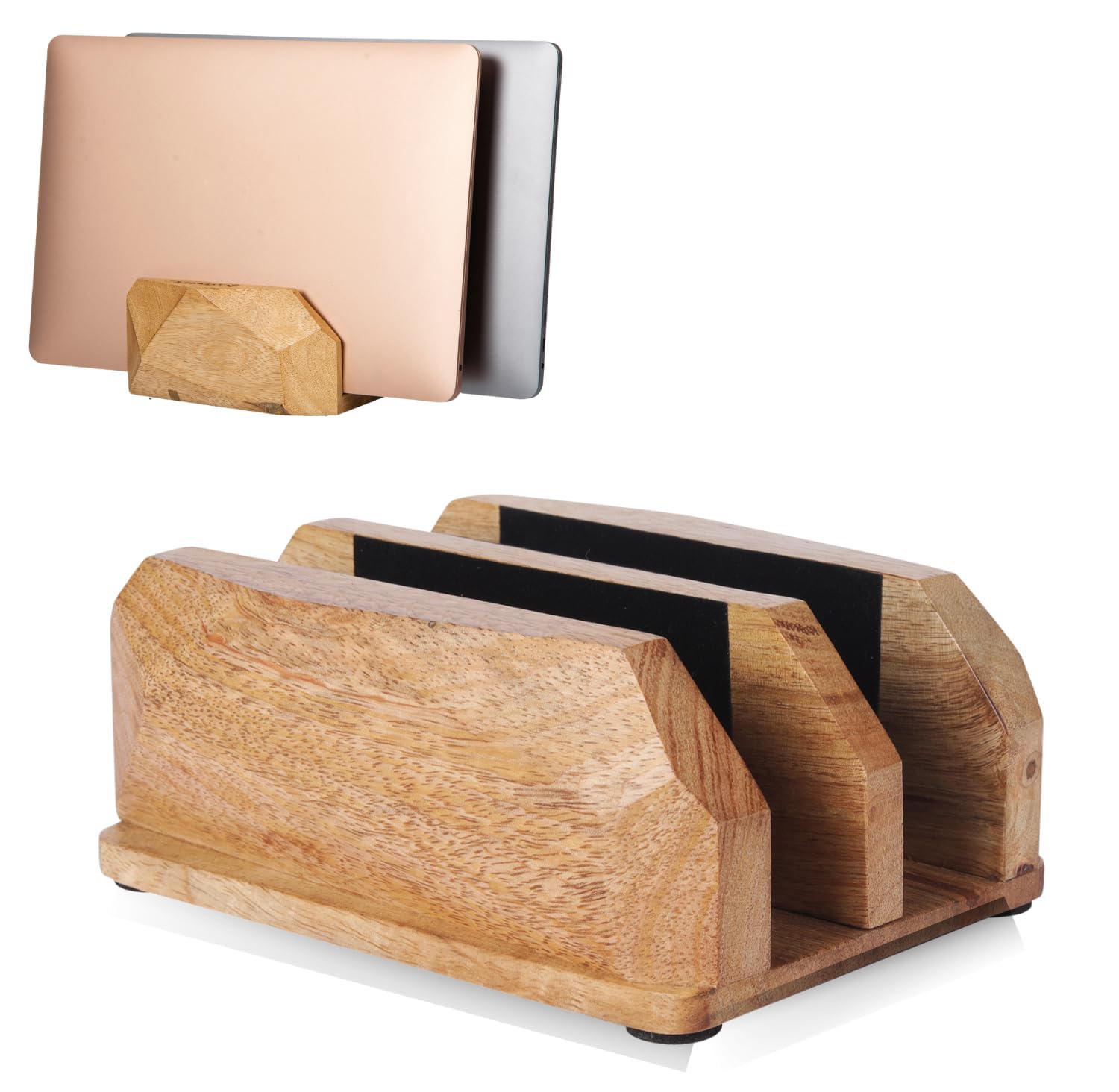 Soporte vertical de madera ajustable y ergonómico para computadora portátil, soporte doble para laptop, soporte de ranura para todos los portátiles de hasta 17.3 pulgadas, regalos