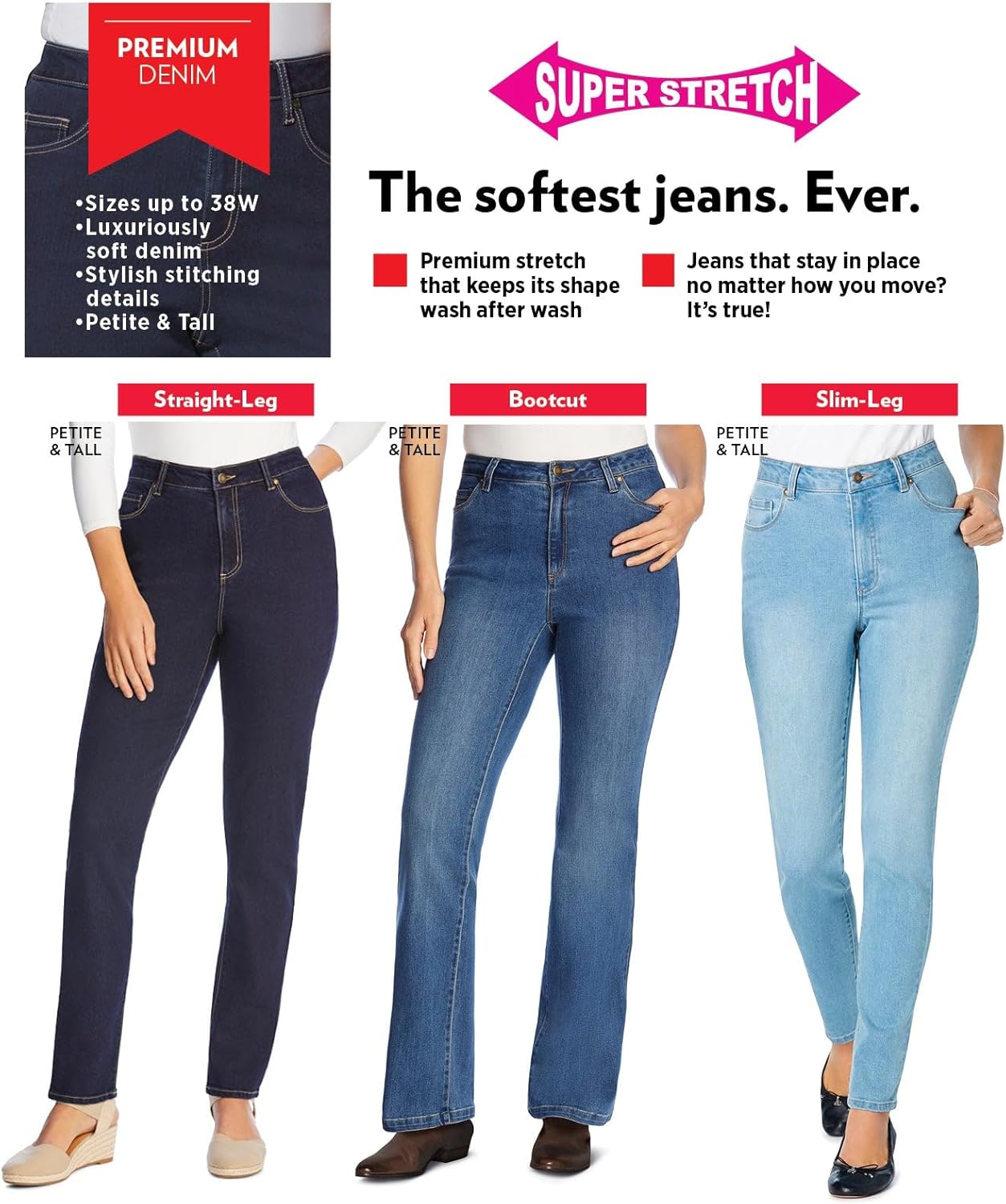 Woman Within Plus Size Slim-Leg Stretch Comfort Denim Five-Pocket Jeans