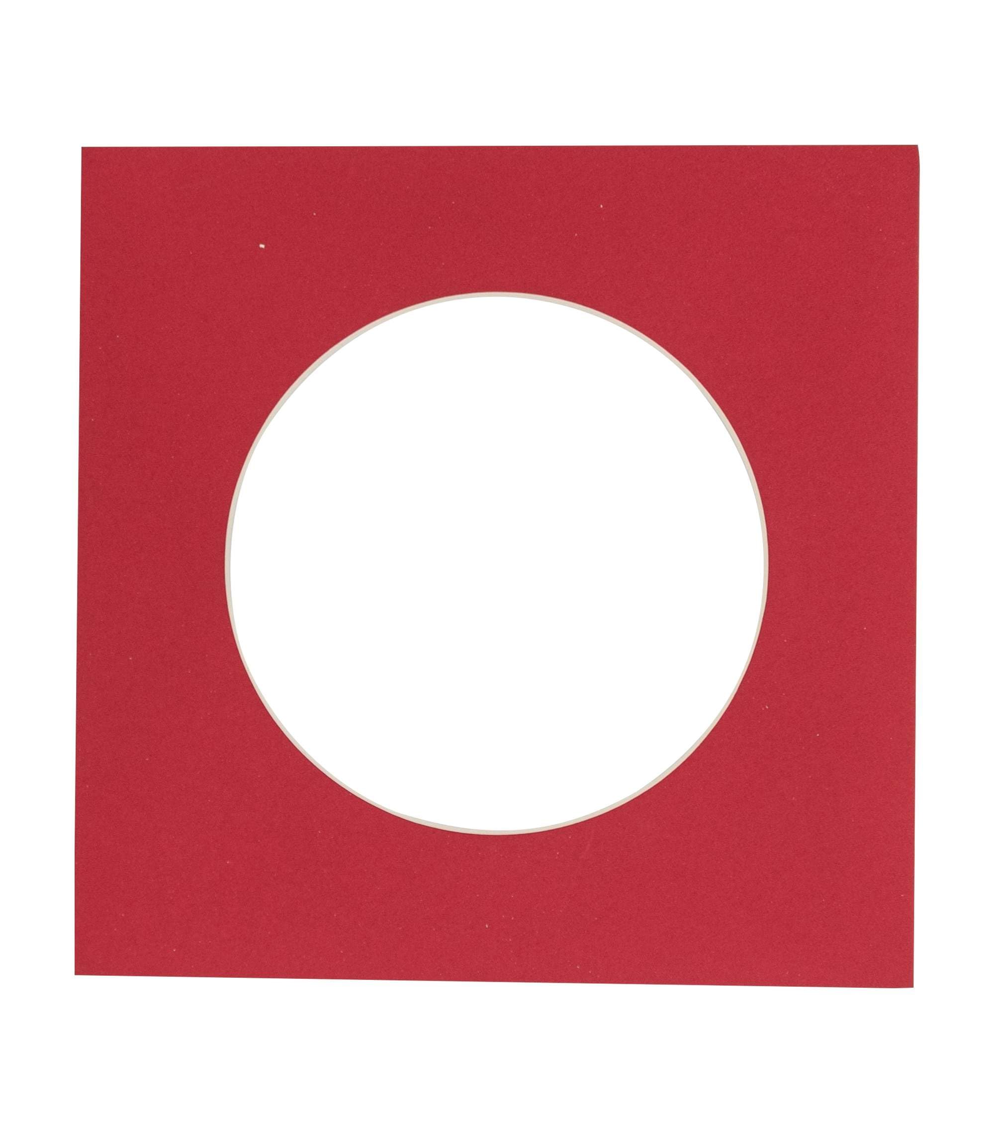 5x5 Mat For 7x7 Frame - Precut Deep Red Circle Shaped Photo Mat Board Opening - Acid Free Matte and Bevel Cut for Family Photos, Pack of 1 Matboard Show Kit With Acid Free Backing & Clear Bag