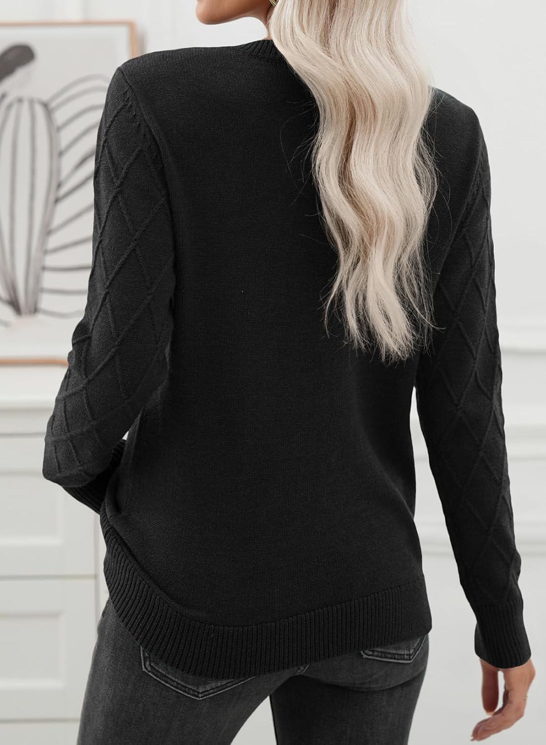 EVALESS Womens Sweaters Trendy Casual Crewneck Long Sleeve Cable Knit Lightweight Oversized Fall Sweaters Pullover Tops - Image 4