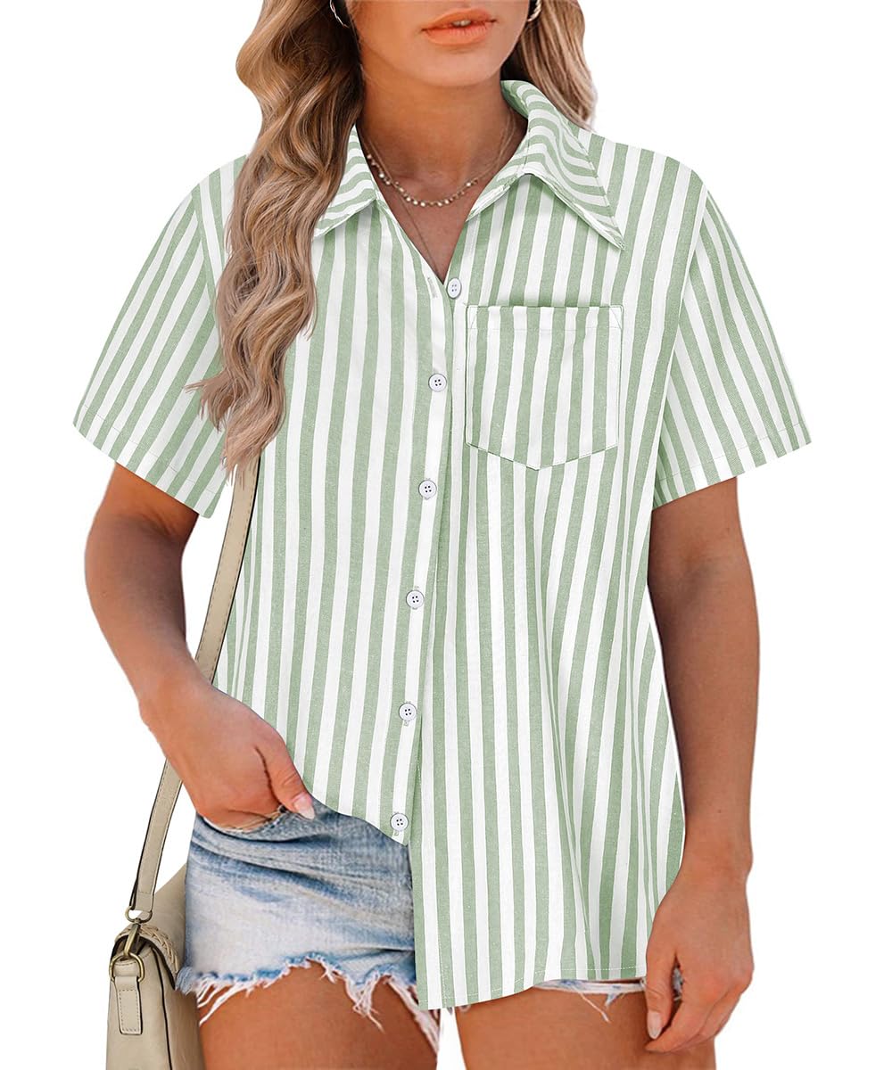 RITERA Womens Plus Size Tops Button Down Roll-Up Cuffed Short Sleeve Casual Shirts Collared Summer Lightweight Blouse XL-5XL