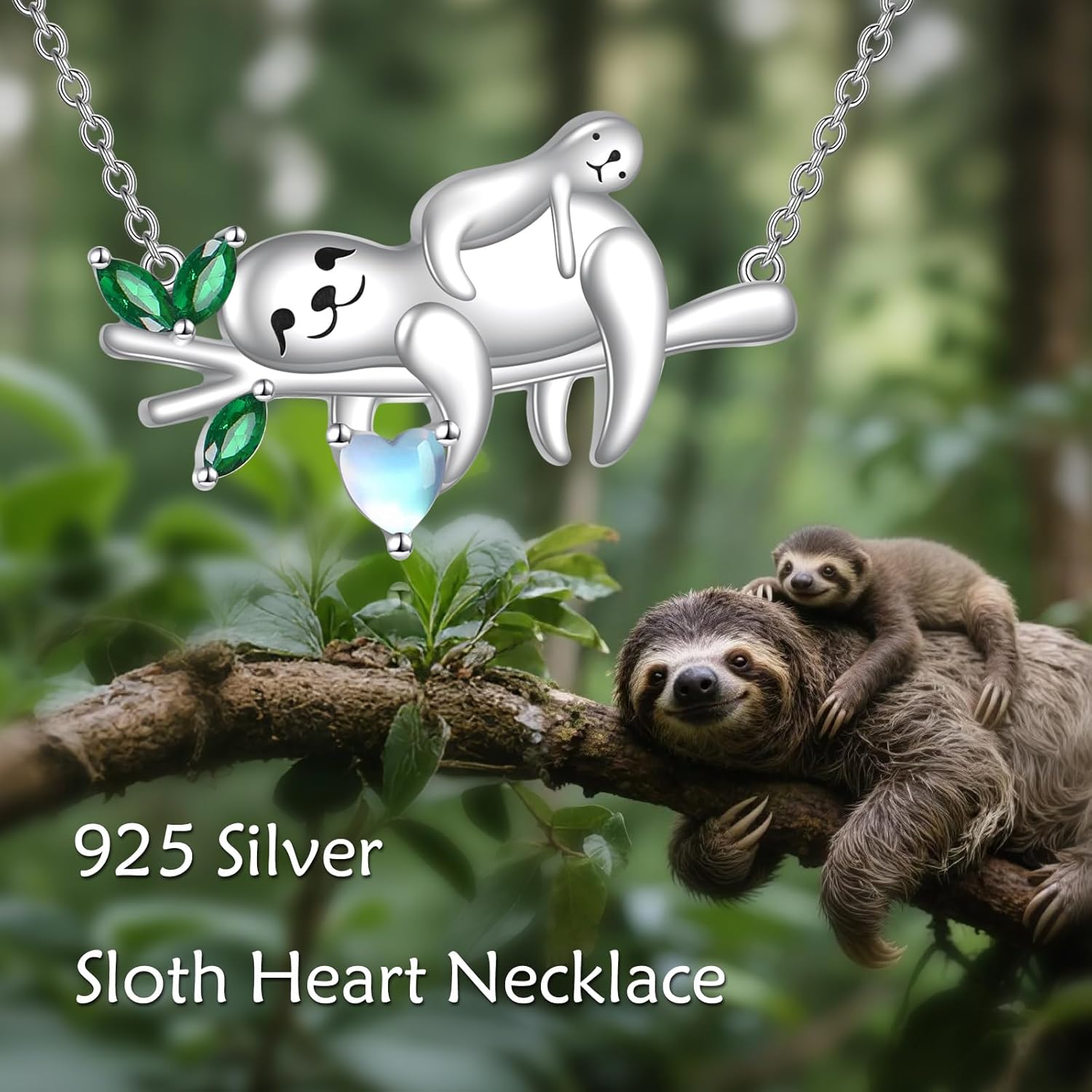 AXELUNA Sloth Necklace 925 Sterling Silver Two Sloth Pendant Cute Animal Jewelry Gift for Women Mother - Image 6