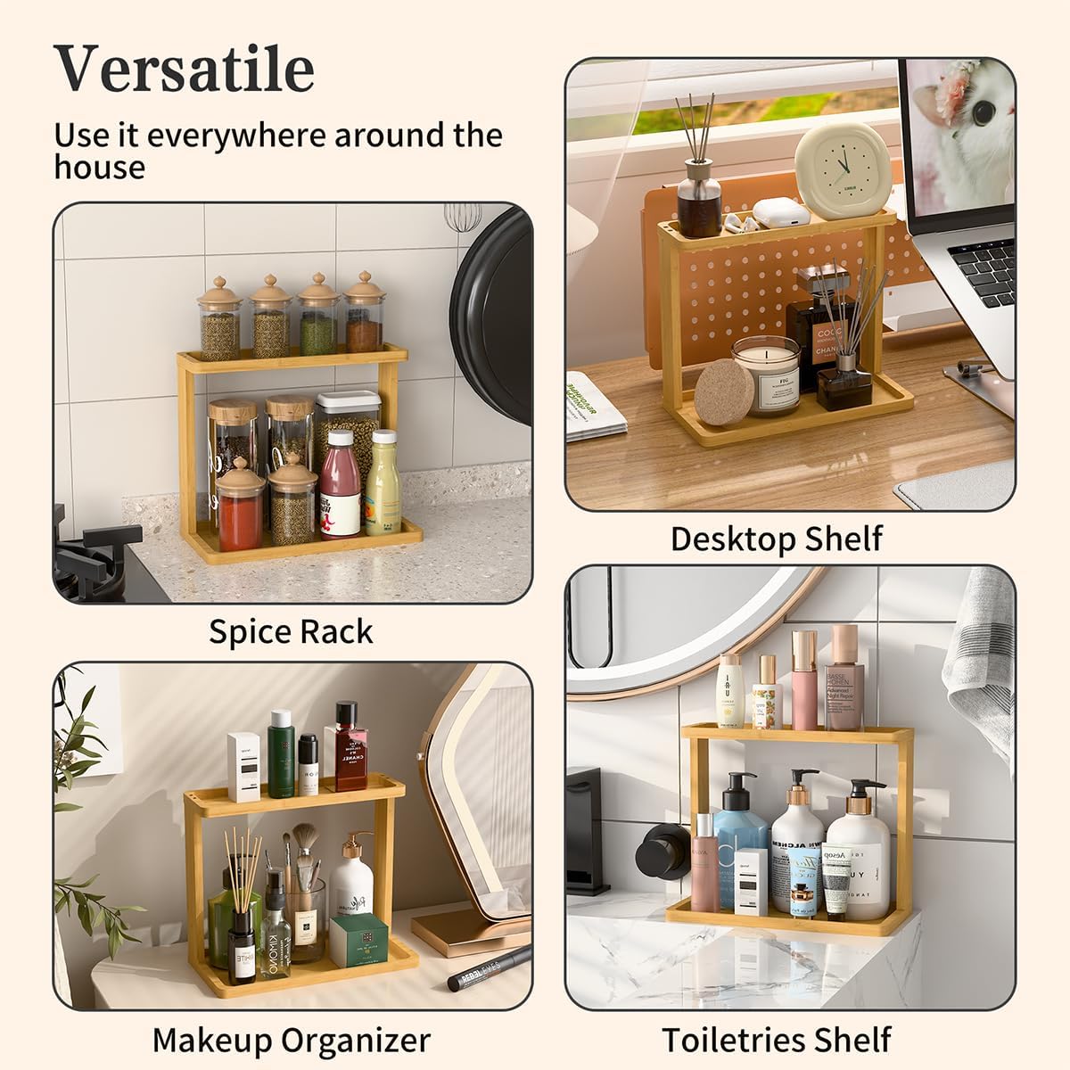 Bamboo Bathroom Organizer Countertop – Small Vanity Storage Shelf for Makeup, Perfume, Skincare – Natural Cosmetics Display Rack for Dresser, Sink, Kitchen – 10.24"x8.46"x5.12" 10.2" x 5.1" x 8.5" image 8 of 8 B0F3VCGN91