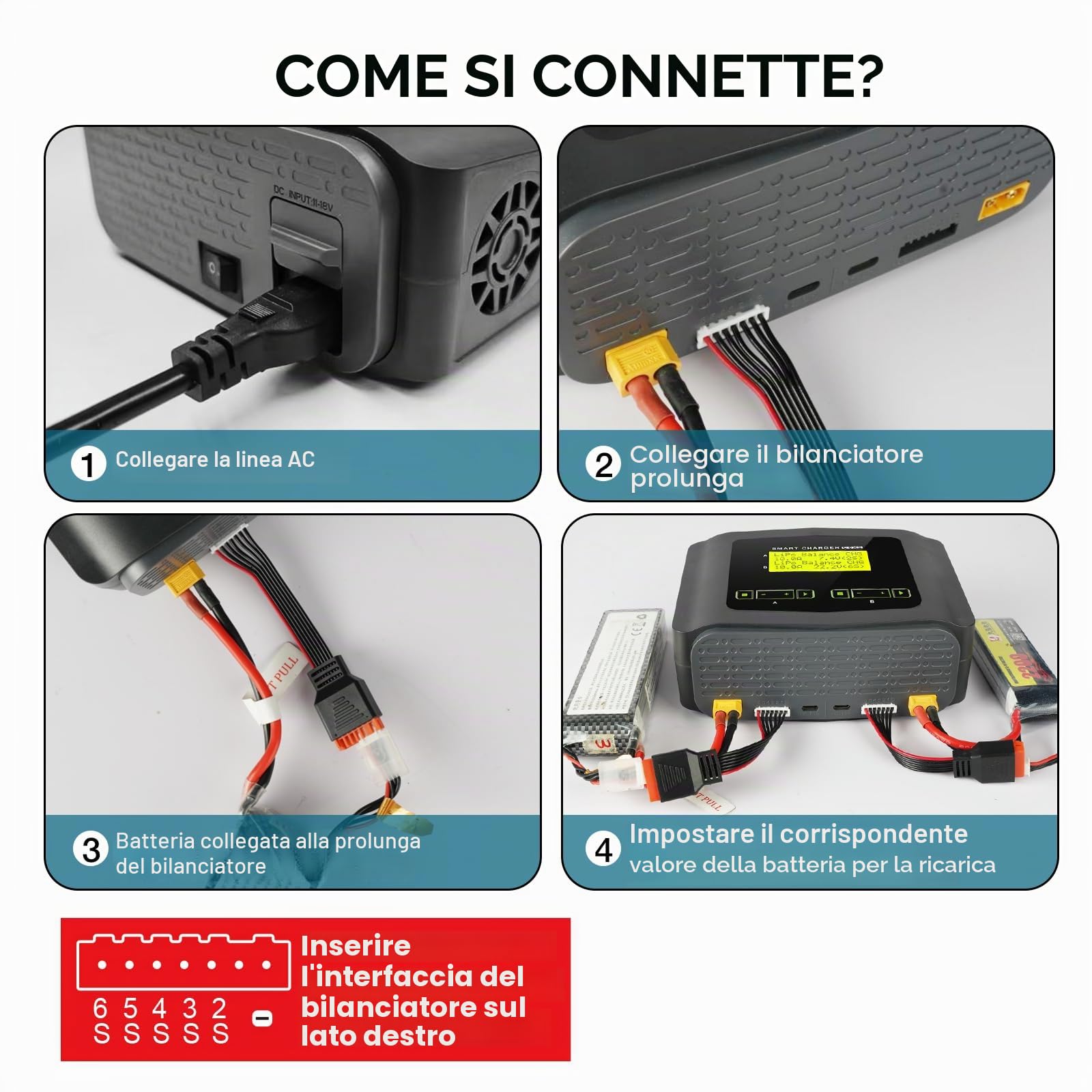 Haisito Caricabatterie al litio RC AC 150 W/DC 240 W, Duo, caricatore LiPo per LiPo/Life/LiHV/Lilon (1-6S), NiMH/NiCD(1-15S), PB, Smart Batterie, 10 A RC Balance, Caricabatterie RC