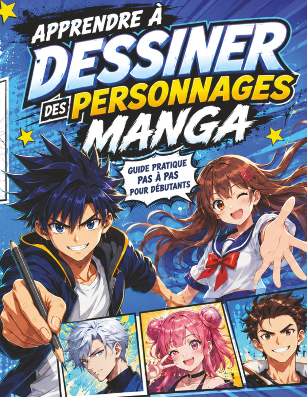 Apprendre à Dessiner des Personnages Manga: Guide créatif pour débutants avec modèles pas à pas, défis de dessin, fiches pratiques, expressions, poses et accessoires manga