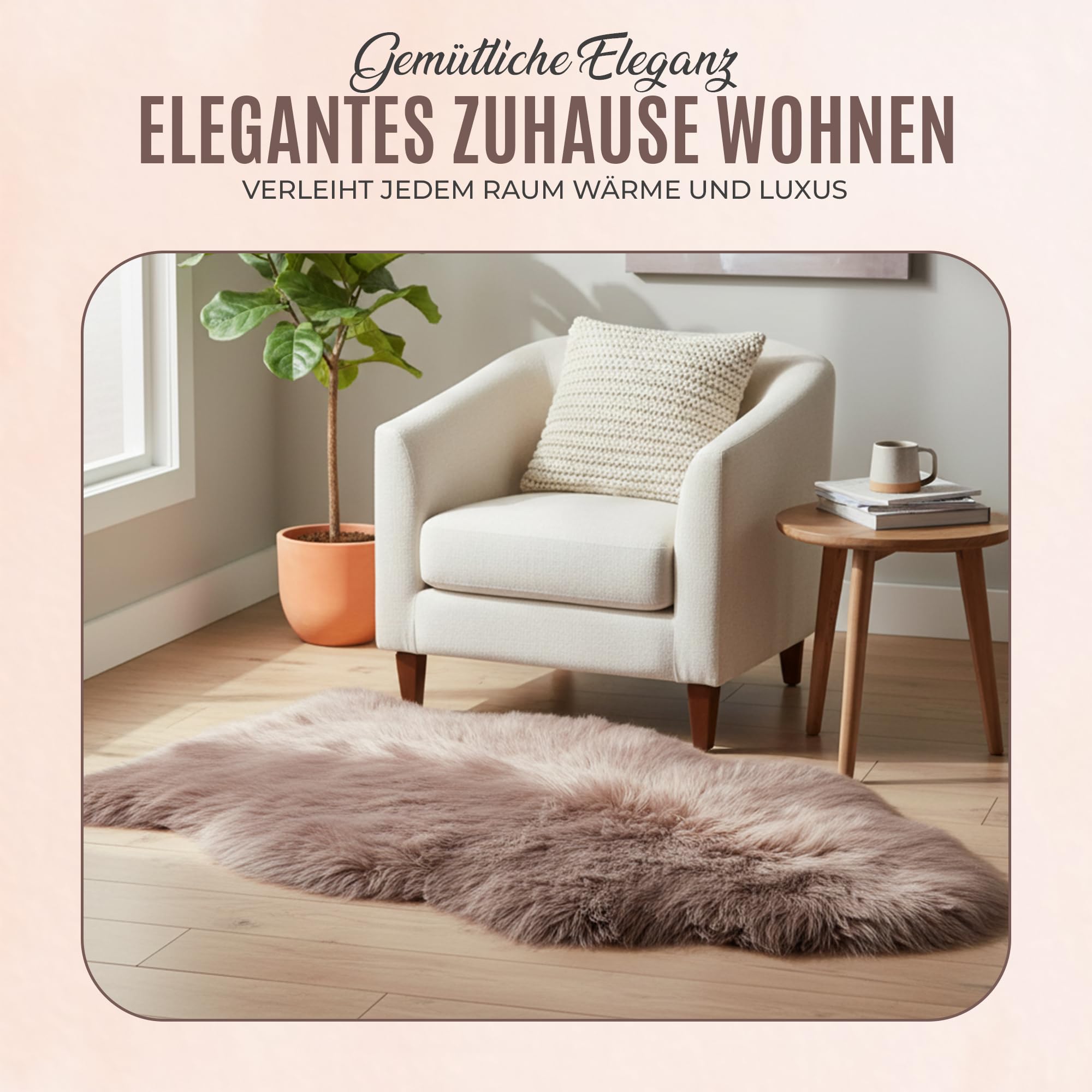 Schaffell Teppich Echtes Lammfell 100% Naturfell Weicher Sheepskin Teppich, Flauschiger Schafspelz als Bettvorleger, Sitzfell Deko Fell für Sofa & Wohnzimmer (Taupe, L: 100 bis 110cm)