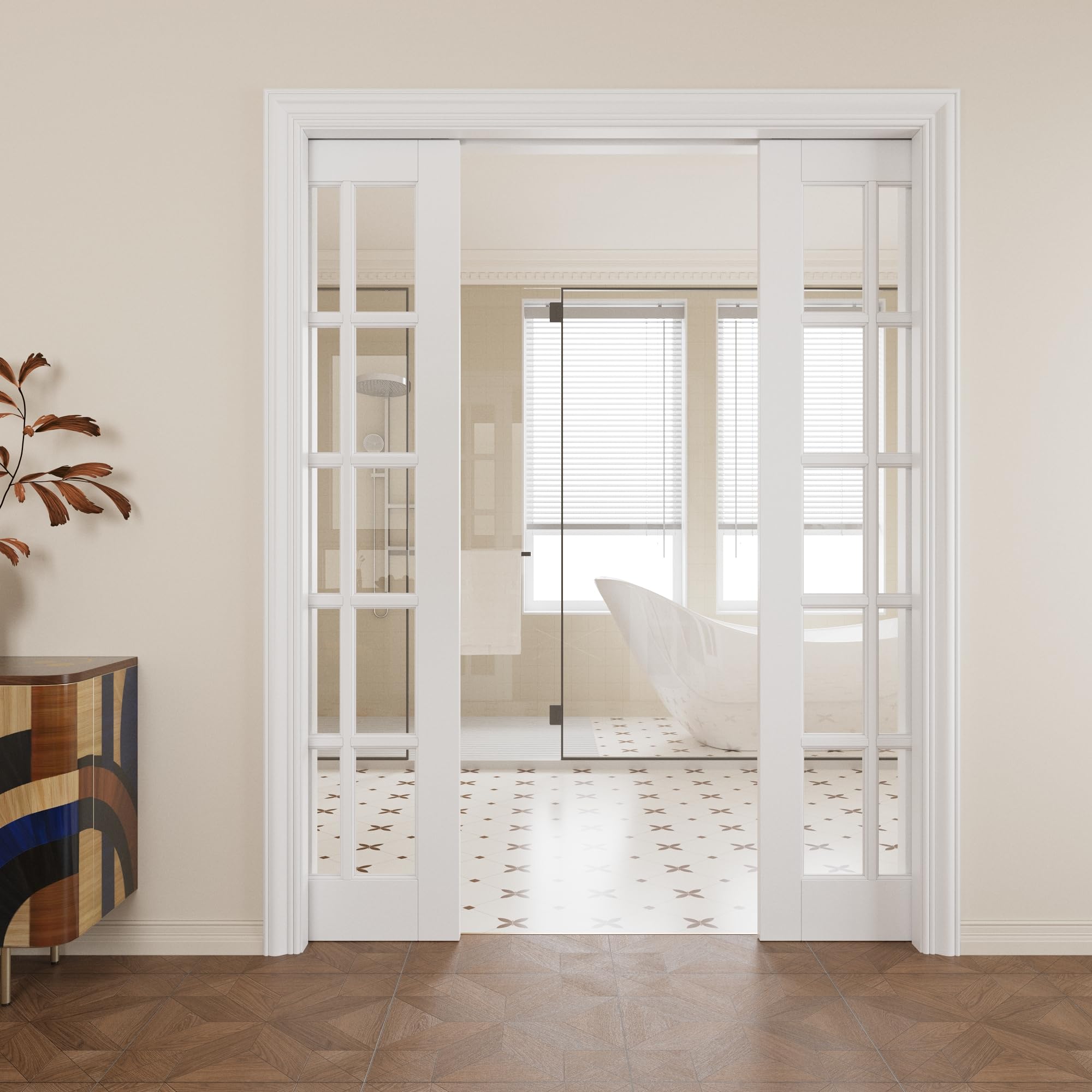 Pocket Door,15-Lite Clear Glass Doors,French 60x80 Sliding Door