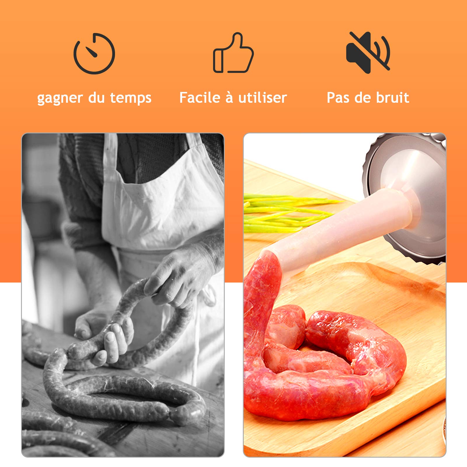 DREAMADE Poussoir à Viande Horizontal/Vertical, Machine à Saucisses Manuel avec 3 Tubes(15mm,19mm,22mm), pour Cuisine, Restaurant ou Cantine (Horizontal, 2,4 L)