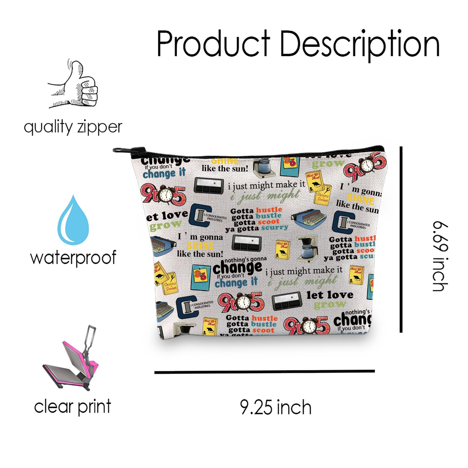 9 to 5 The Musical Inspired Gift Musical Theater 9 to 5 Quotes Makeup Zipper Pouch for Actor Actress (NINEFIVEBAG) - Image 3