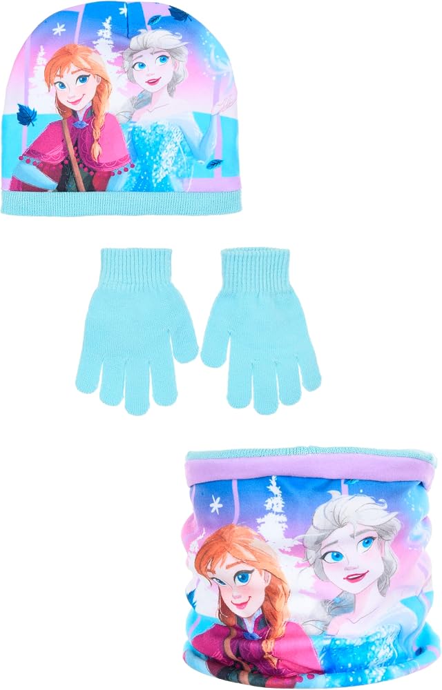 Die Eiskönigin Mütze, Halsumfang und Handschuhe, Mädchen, hellblau, 52 Fashion