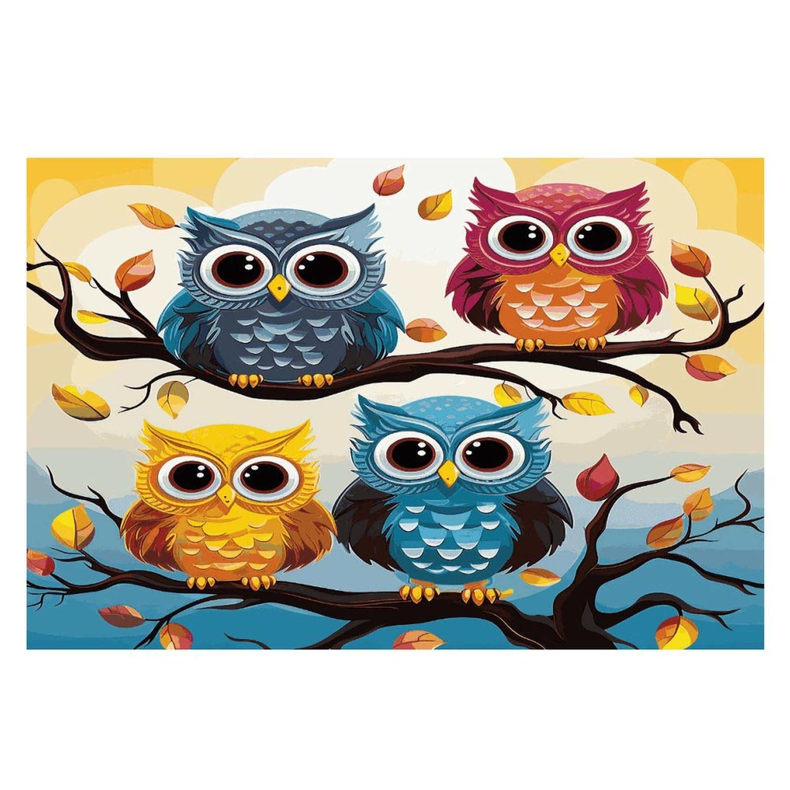 Owls on Tree Branches Placemats Heat-Resistant Washable Place Mats Anti Slip Dining Table Place Mats Wipeable Dining Table Mats Kitchen Decoration Placemats 17.7’’×11.8’’