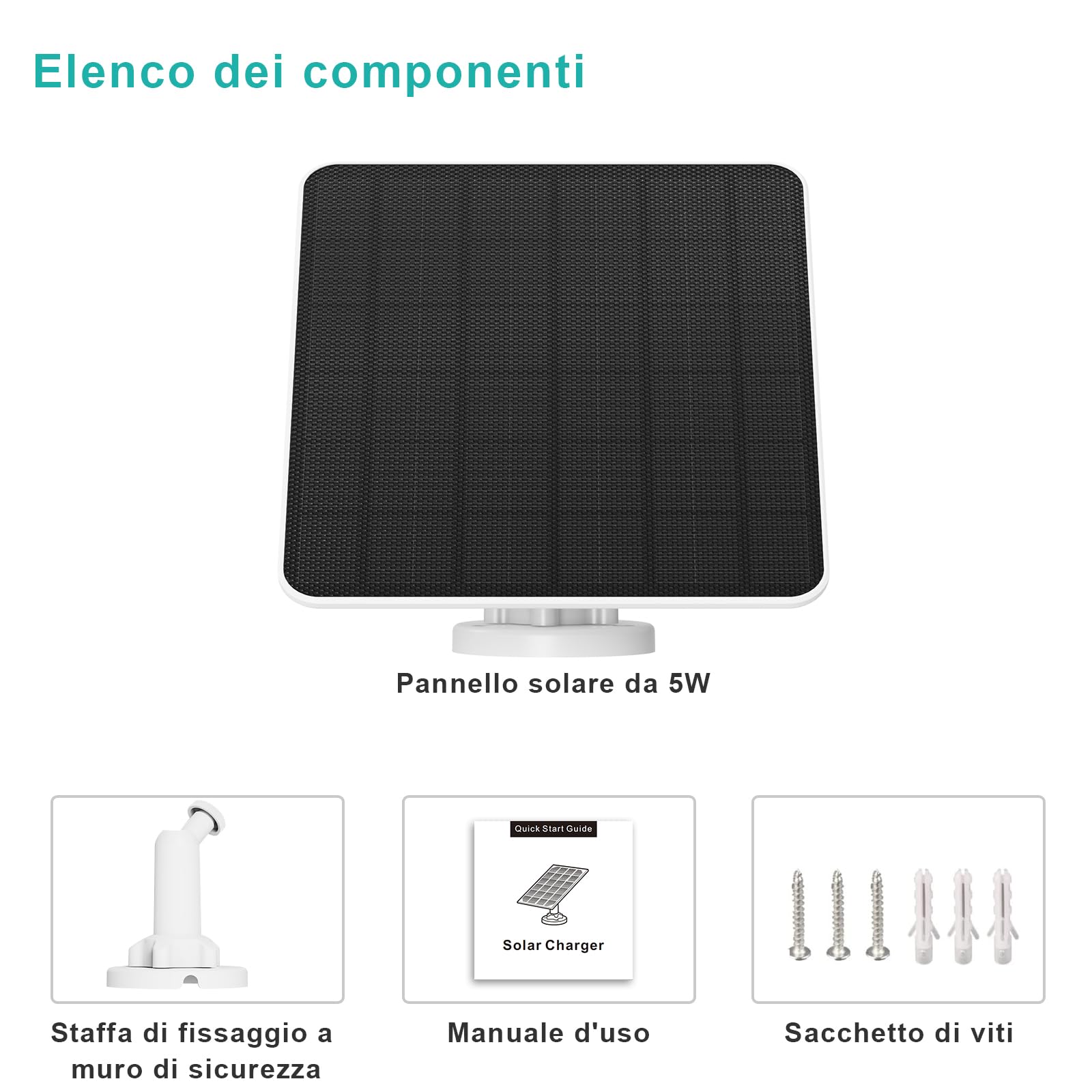 Pannello Solare per Telecamera Ring, Caricatore Solare 5W per Batteria Ring Stick Up Cam/Pro, Spotlight Cam Plus/Pro, Wyze Battery Cam Pro, Include Spina Cilindrica e Adattatore USB-C, Confezione da 3