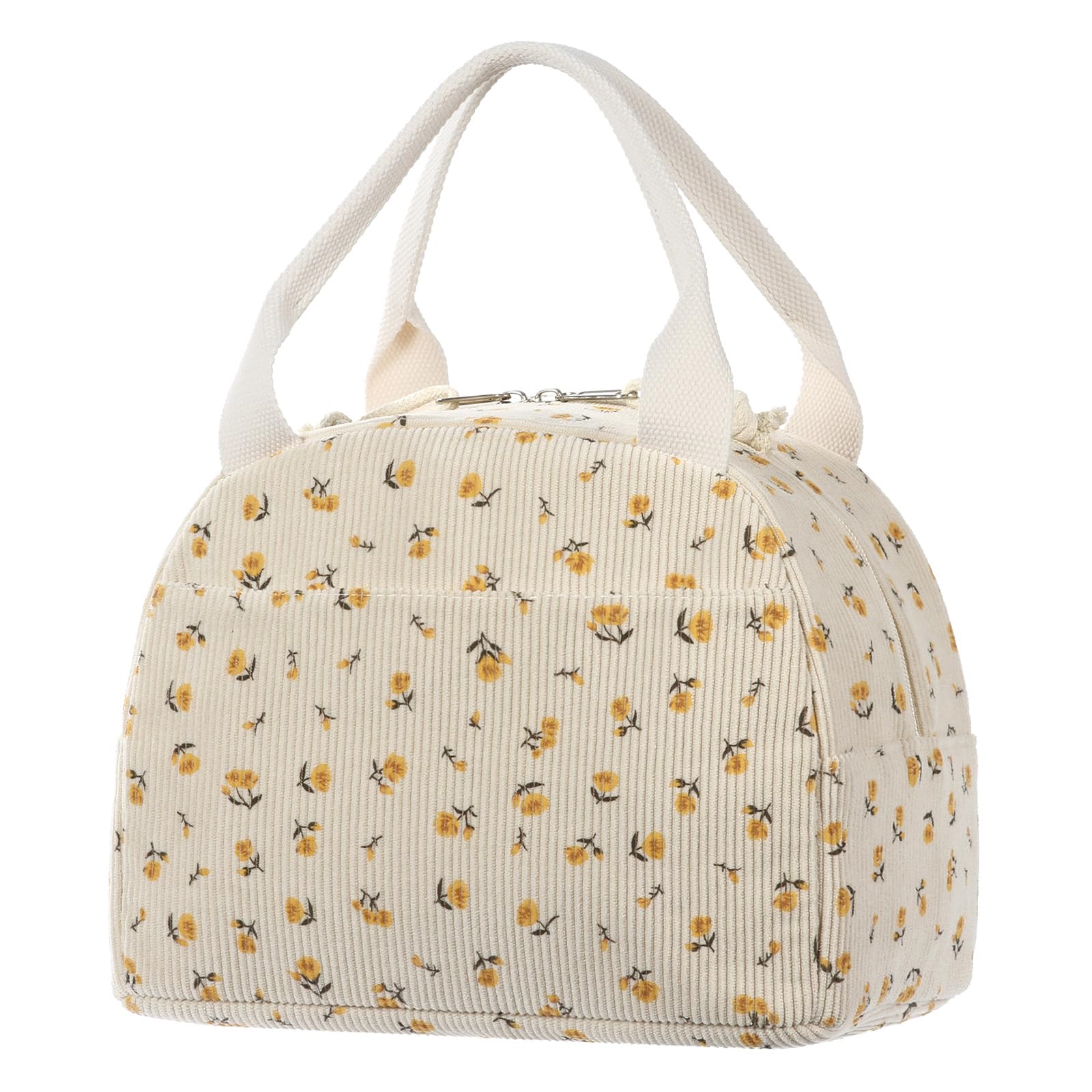 Insulated Lunch Bag Women Reusable Corduroy Cute Lunch Box Leakproof Floral Lunch Tote Bag with Large Capacity Small