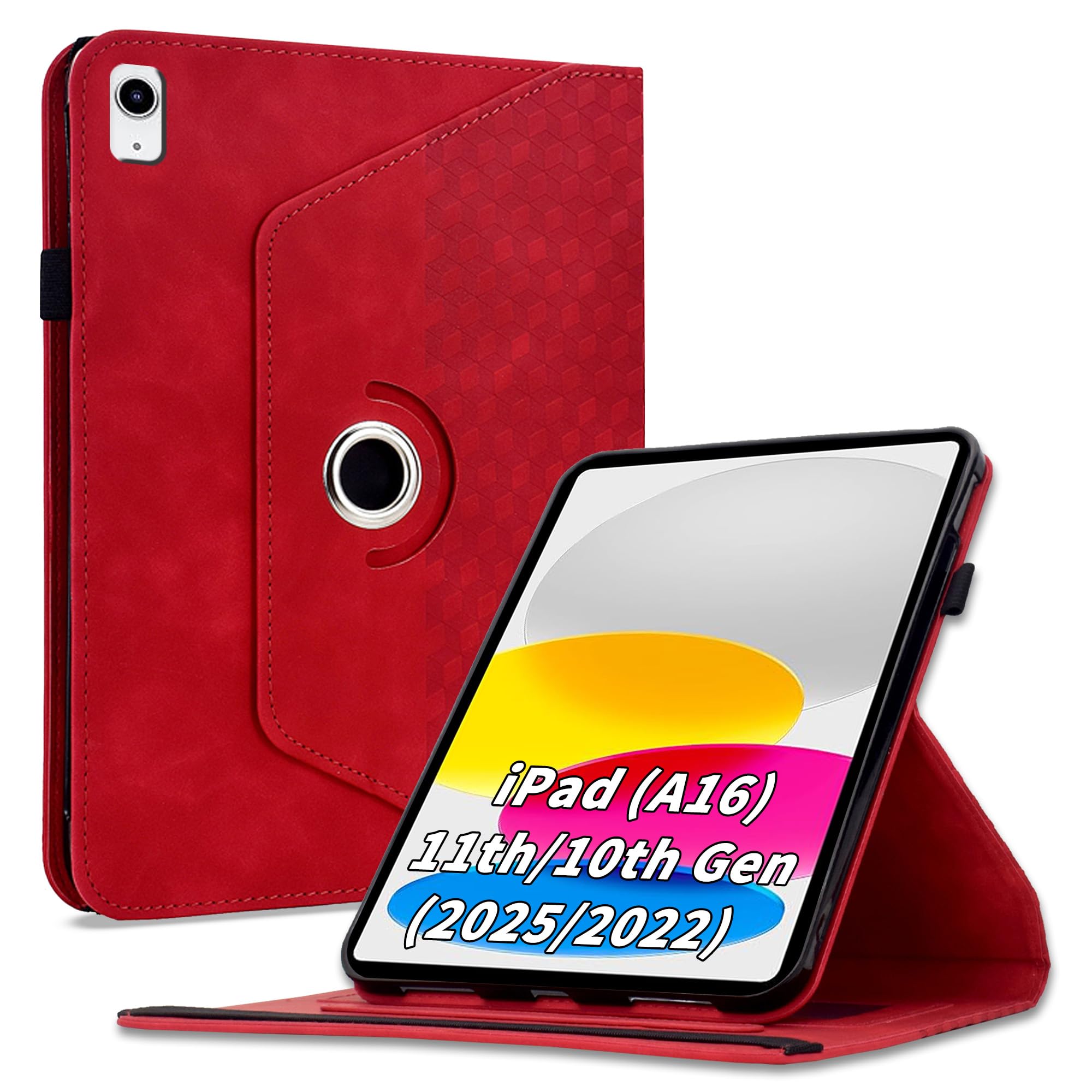 Vkooer 360 Drehbar Hülle Kompatibel mit iPad (A16) 11th/10th Generation (2025/2022),90 Grad Drehbar Ständer Hülle, Auto Schlaf/Aufwach Schutzhülle für iPad 11th 11 inch (2025) Tablet,Rot