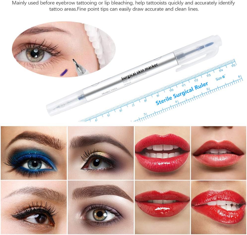 Ownest 6 Pcs Surgical Skin Marker Tattoo Pen,Professional Marker Pen Tatto Surgical Pen(0.5mm 1mm),Waterproof Surgical Skin Markers with Paper Ruler (4 Single Head 2 Double Head)
