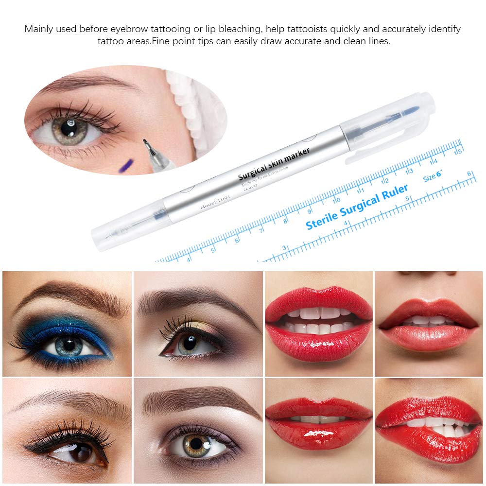 Ownest 6 Pcs Surgical Skin Marker Tattoo Pen,Professional Marker Pen Tatto Surgical Pen(0.5mm 1mm),Waterproof Surgical Skin Markers with Paper Ruler (4 Single Head 2 Double Head)