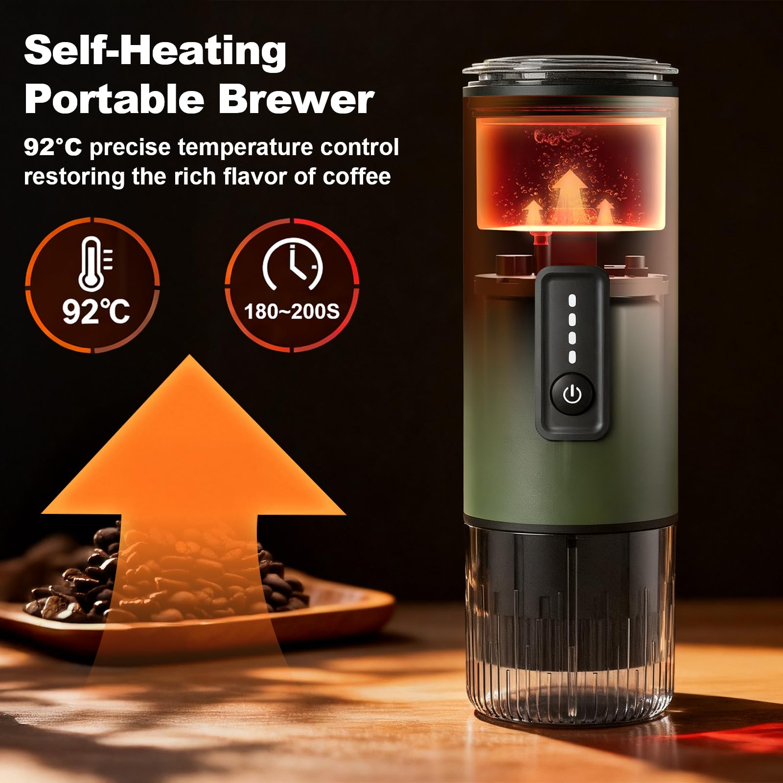 Macchina per caffè espresso portatile, set 3 in 1 con borsa per il trasporto e supporto per caffè, macchina da caffè funziona con caffè macinato e cialde a capsule, birra autoriscaldante con USB-C per