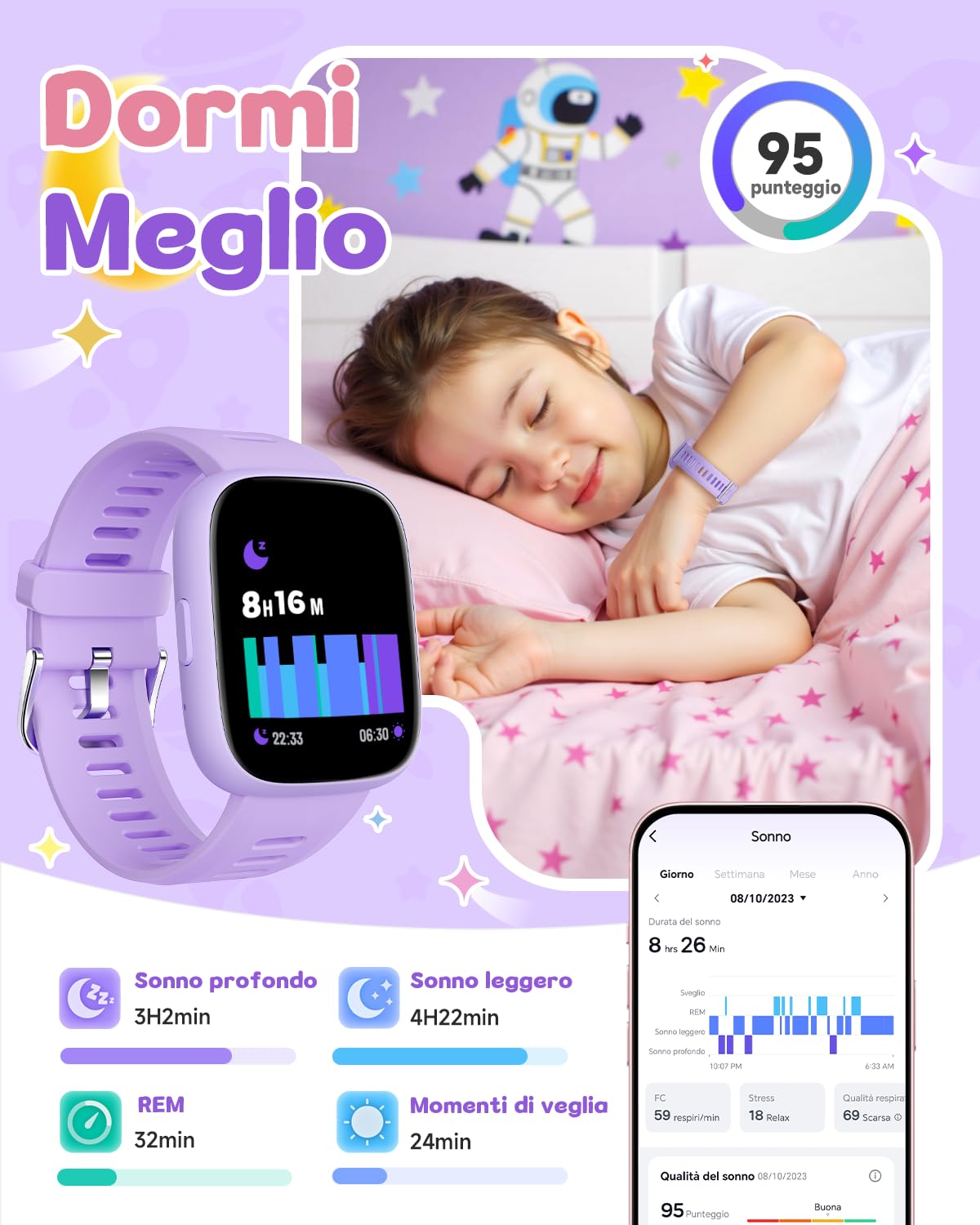 Smartwatch Per Bambini Con Localizzatore GPS (solo IOS), Orologio Fitness 1.83'' Con Contapassi, Sonno, 80 Sport, Giochi, IP68 - 2