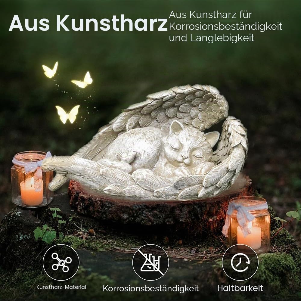Katze Hund Engel Haustier Denkmal Grab Marker Tribut Statue 11 x 8.5 cm Hunde Schutzengel Gedenkstatue Wetterfest Grabstein für Garten Grabsteine oder Rasendekoration (Engel Katze)
