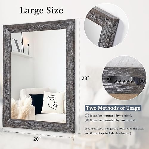 Vista 198 de AAZZKANG Espejos para pared, espejo colgante con marco de madera rústica, 20 x 16 pulgadas, decorativo para casa de campo, dormitorio, baño, sala