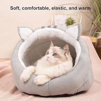 Hooded Cat Bed Cave Warm Washable Anti-Slip Non-Slip Bottom