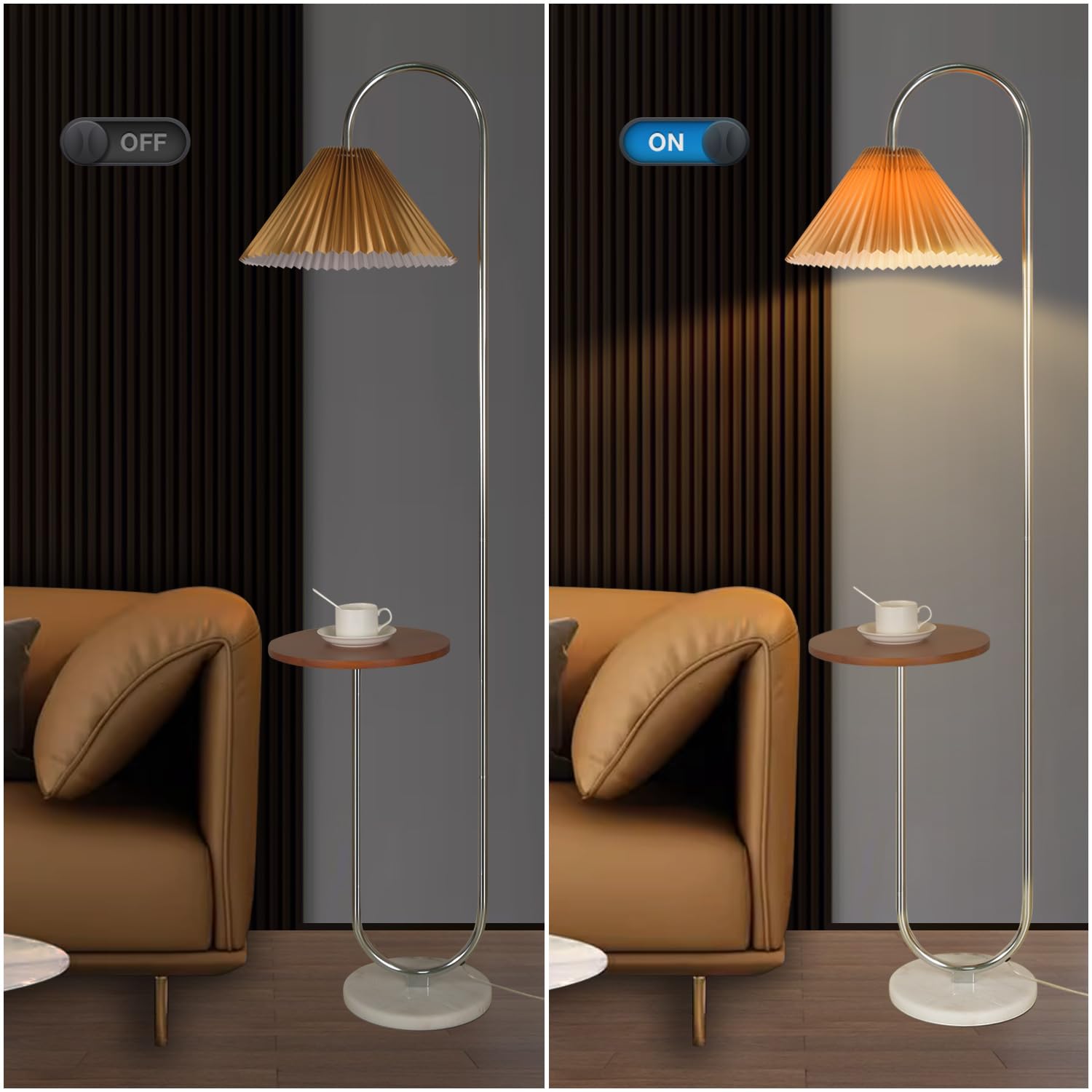 Modern Crystal Arc Floor Lamp With Double Tray – Foot Switch, Black Finish For Living Room - View #8