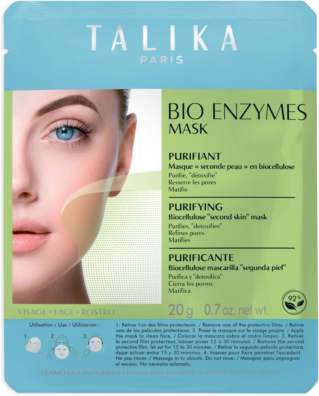 Talika Bio Enzymes Purifying Sheet Mask - Smoothing & Pore Refining Mask - Biocellulose Moisturising Mask - Second Skin Effect Beauty Sheet Mask - 20g