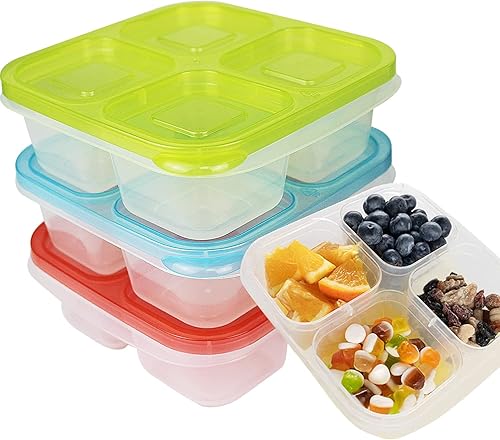 Miniatura 27 de Finorder Paquete de 6 recipientes de comida con 4 compartimentos, contenedores reutilizables para niños y adultos, escuela, trabajo, picnic