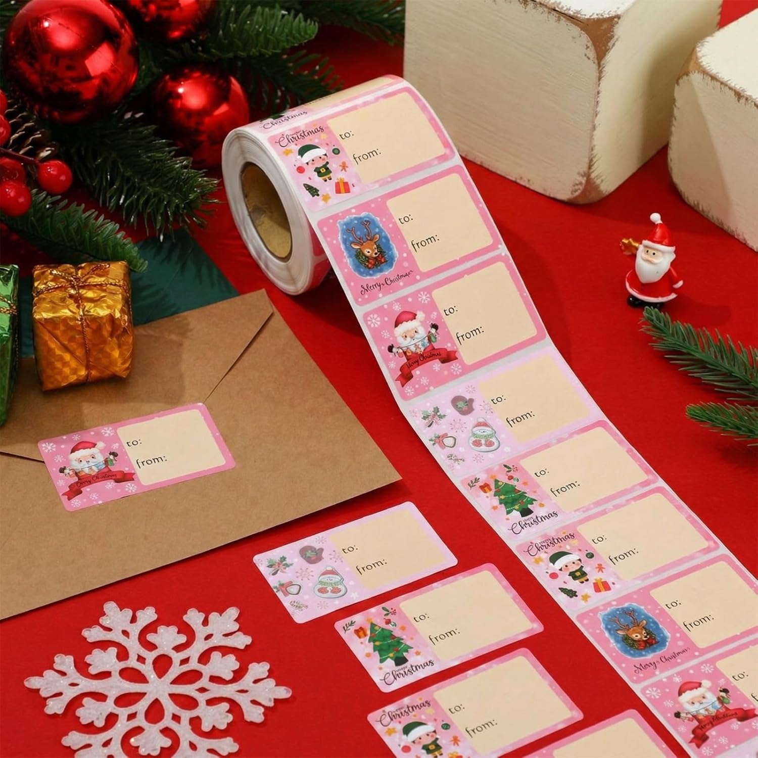 Outus 500 Pieces Christmas Tags Self Adhesive Gift Tags for Xmas Presents Christmas Name Labels Stickers for Wrapping Paper Festival Birthday Holiday Decor(Simple Style,2.76 x 1.57 Inch) - Image 3