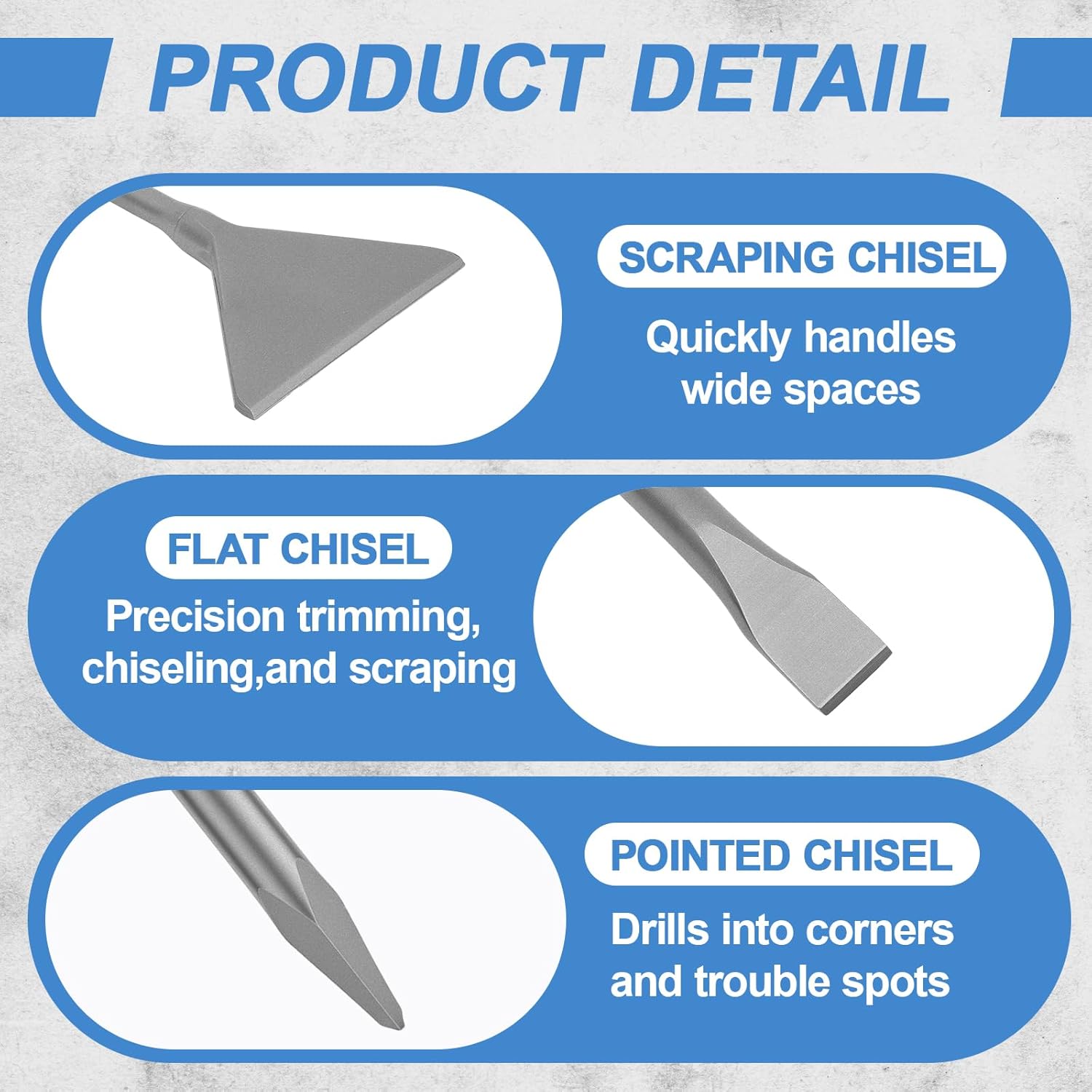 3 Pcs 6 "Chisel Compatible with Sds Max Tile Removal Bits Compatible with SDS Max Tool Masonry Concrete Drill Flat Point Scaling Chisels Home Improvement Tools for Concrete Stone Tile Floor Removal